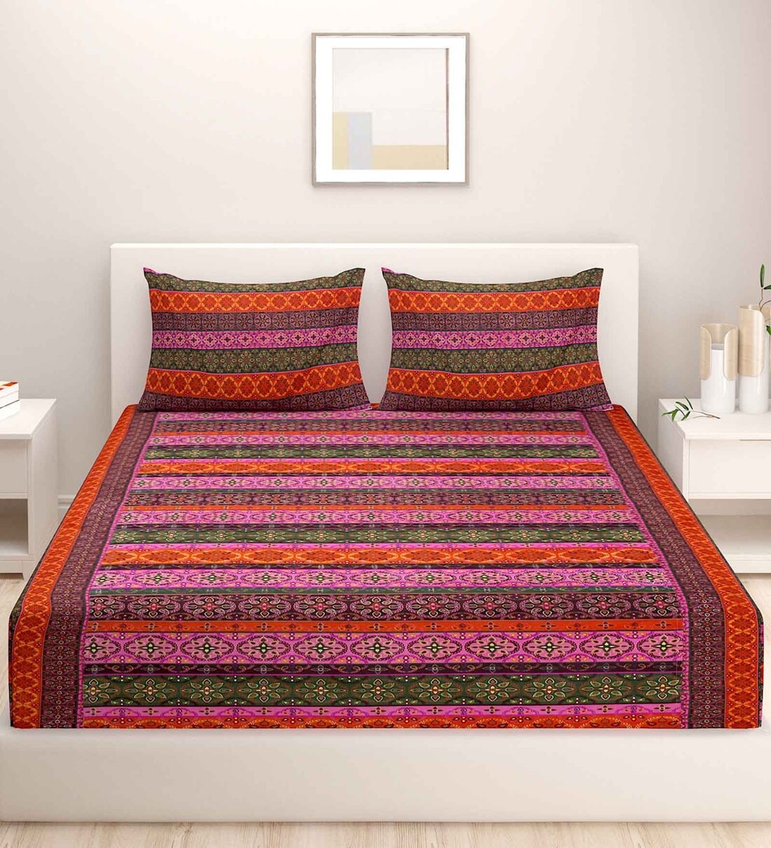 Buy Orange Cotton Single 200TC Size Bedsheet Set of 2 by Swayam at 40
