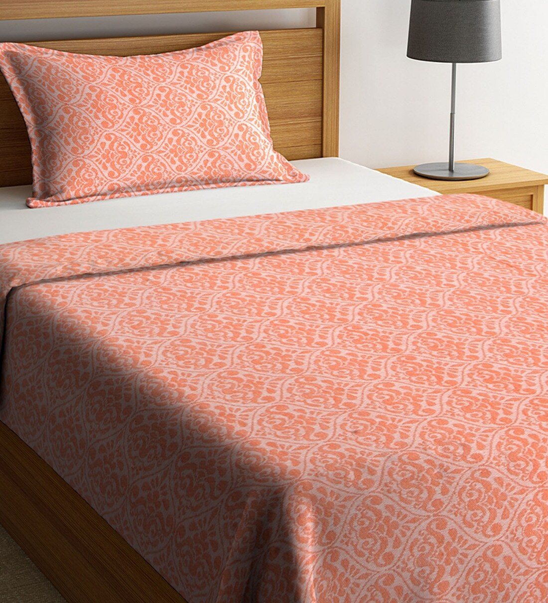 Buy Orange Cotton Single 300 TC Bed Cover with Pillow Cover by Klotthe Online Single Bed