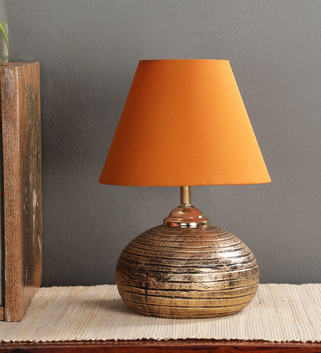Buy Orange Fabric Designer Table Lamp by Foziq Online Modern and