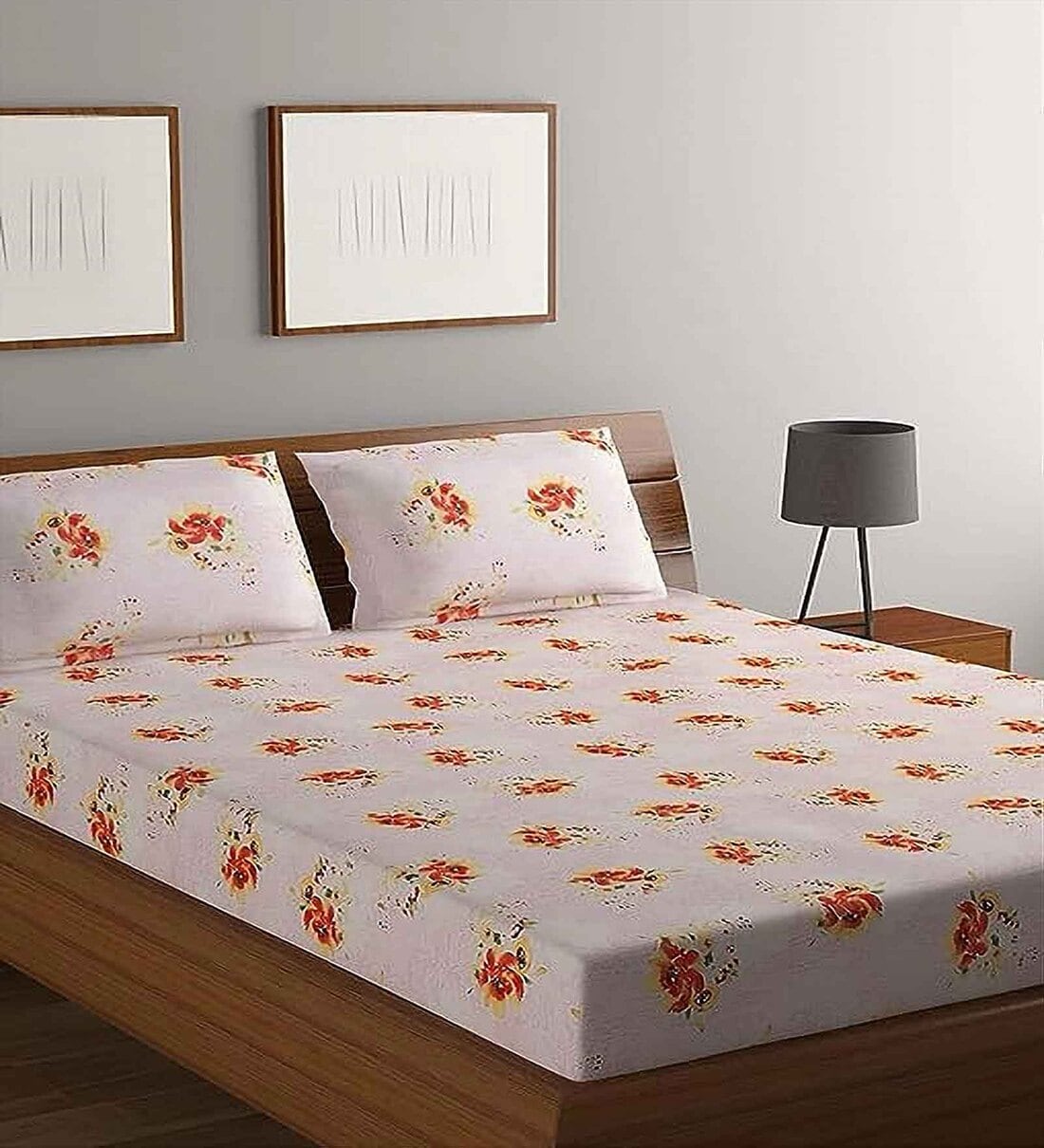 BOMBAY DYEING Brown & White Printed 300 TC Cotton King Bedsheet with 4 Pillow Covers main image 1