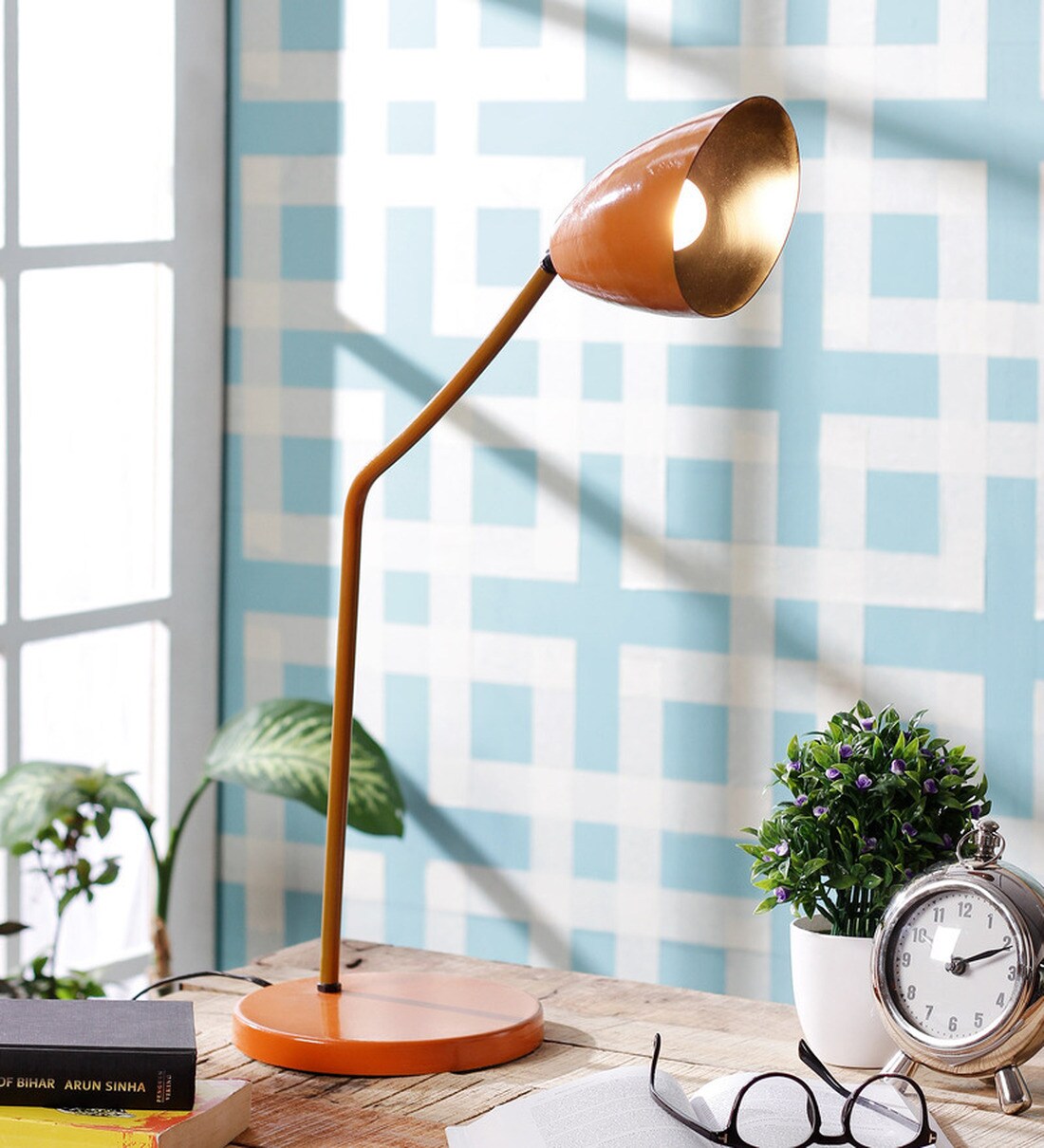 Buy Orange Iron Shade Study Lamp with Orange Base by Grated Ginger at
