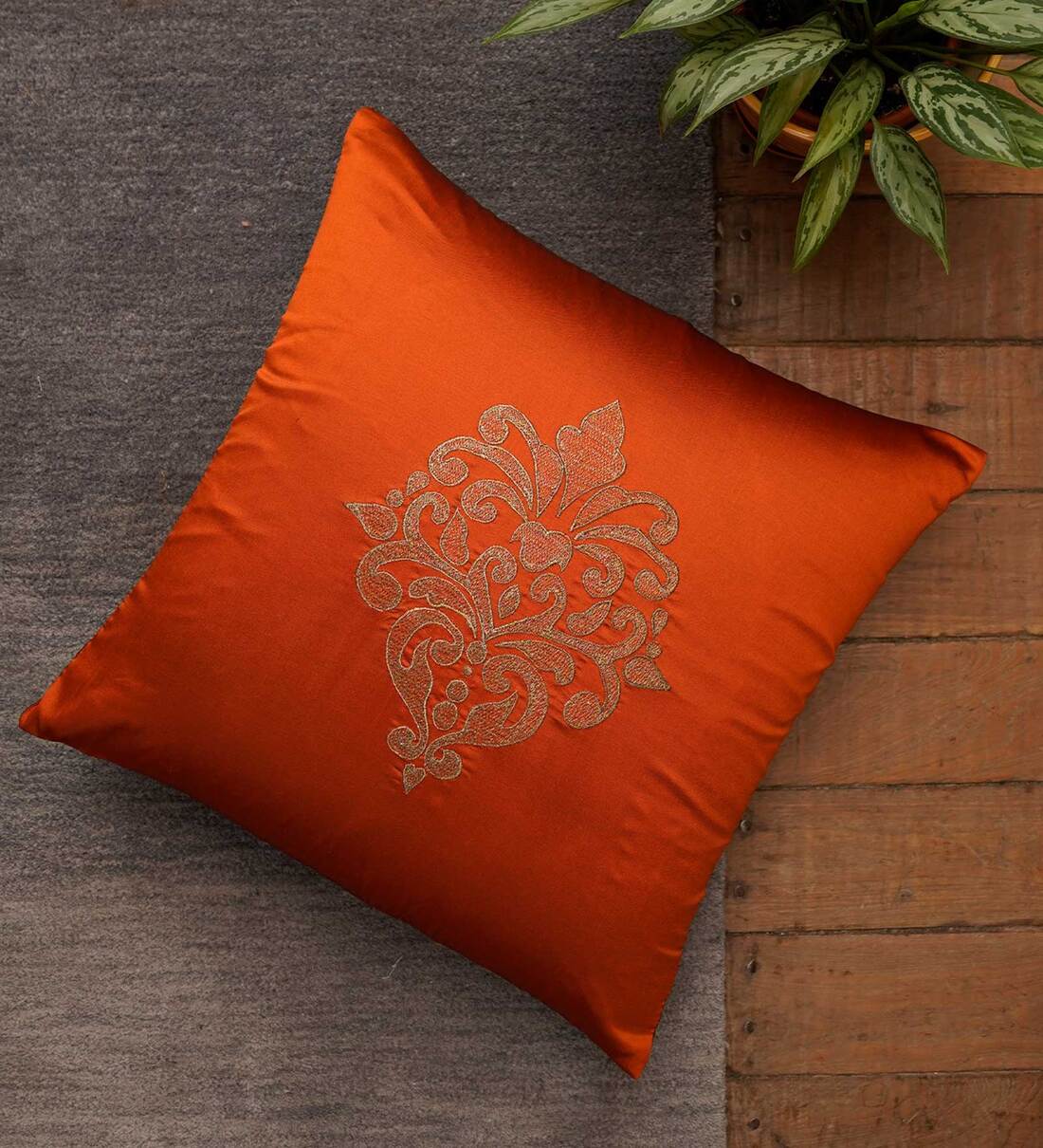 Buy Orange Polyester Blend Traditional 16x16 inches Cushion Covers (Set of 1) by Zeba at 5 OFF