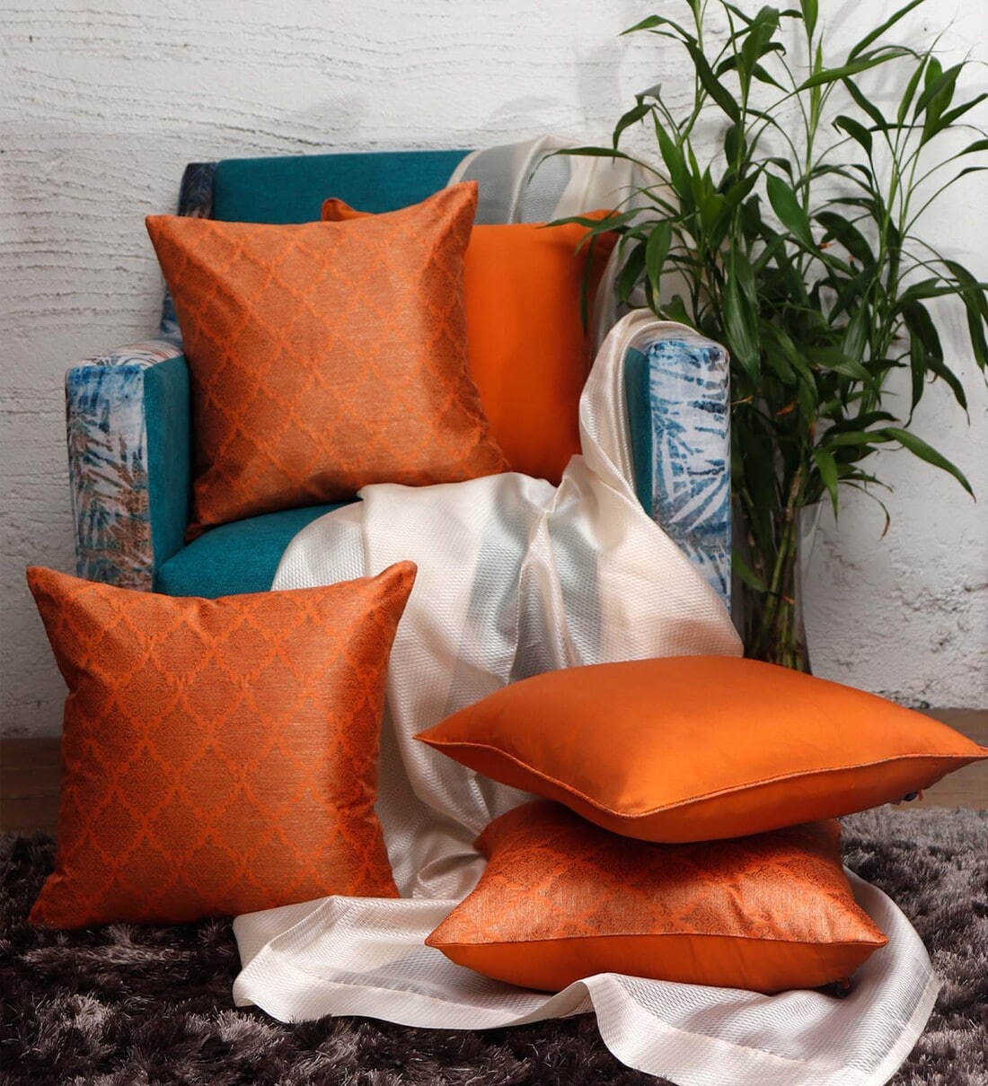 Buy Orange Traditional Polyester Blend 16 x 16 Inches Cushion Covers
