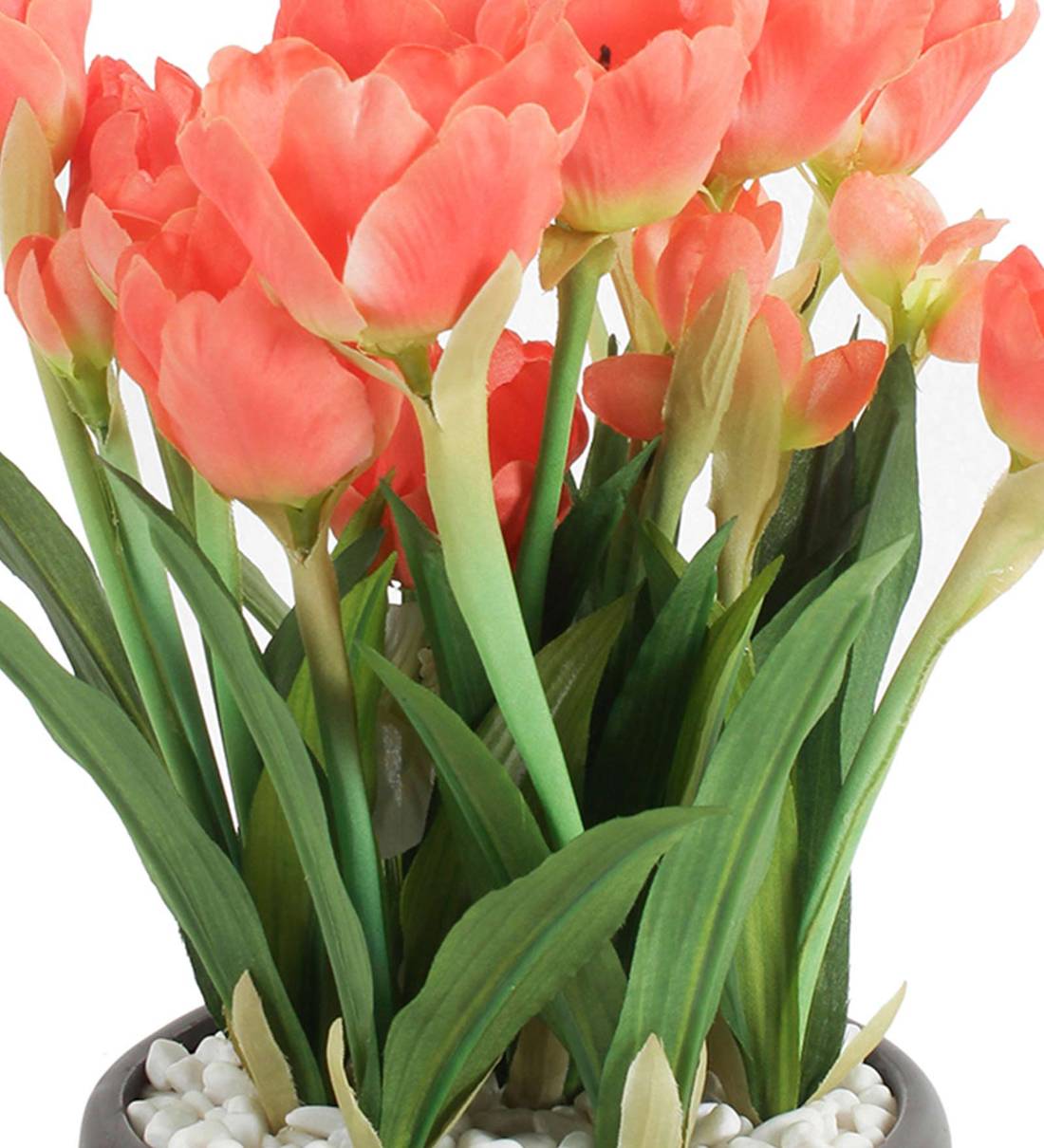 Buy Orange Polyester Tulip Artificial Flower With Ceramic Pot By