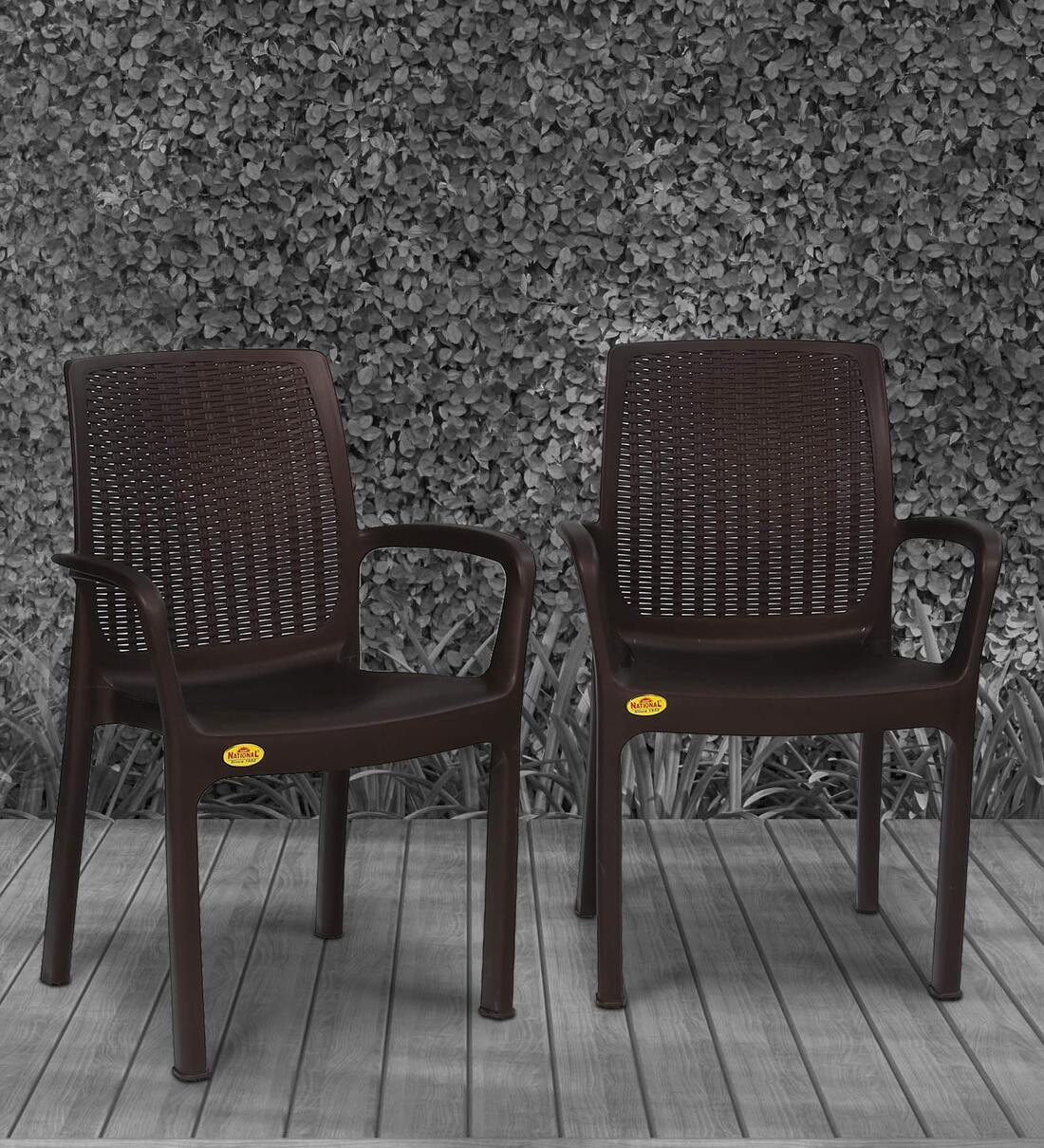 Buy Orca Plastic Chairs in Brown Finish (Set Of 2) by National Plastics