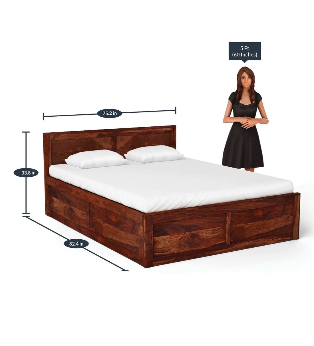 Buy Oriel Solid Wood King Size Bed with Box Storage in Honey Oak Finish