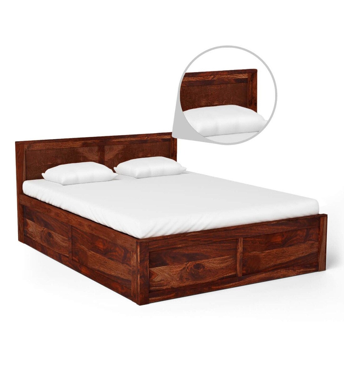 Buy Oriel Solid Wood King Size Bed With Box Storage In Honey Oak Finish