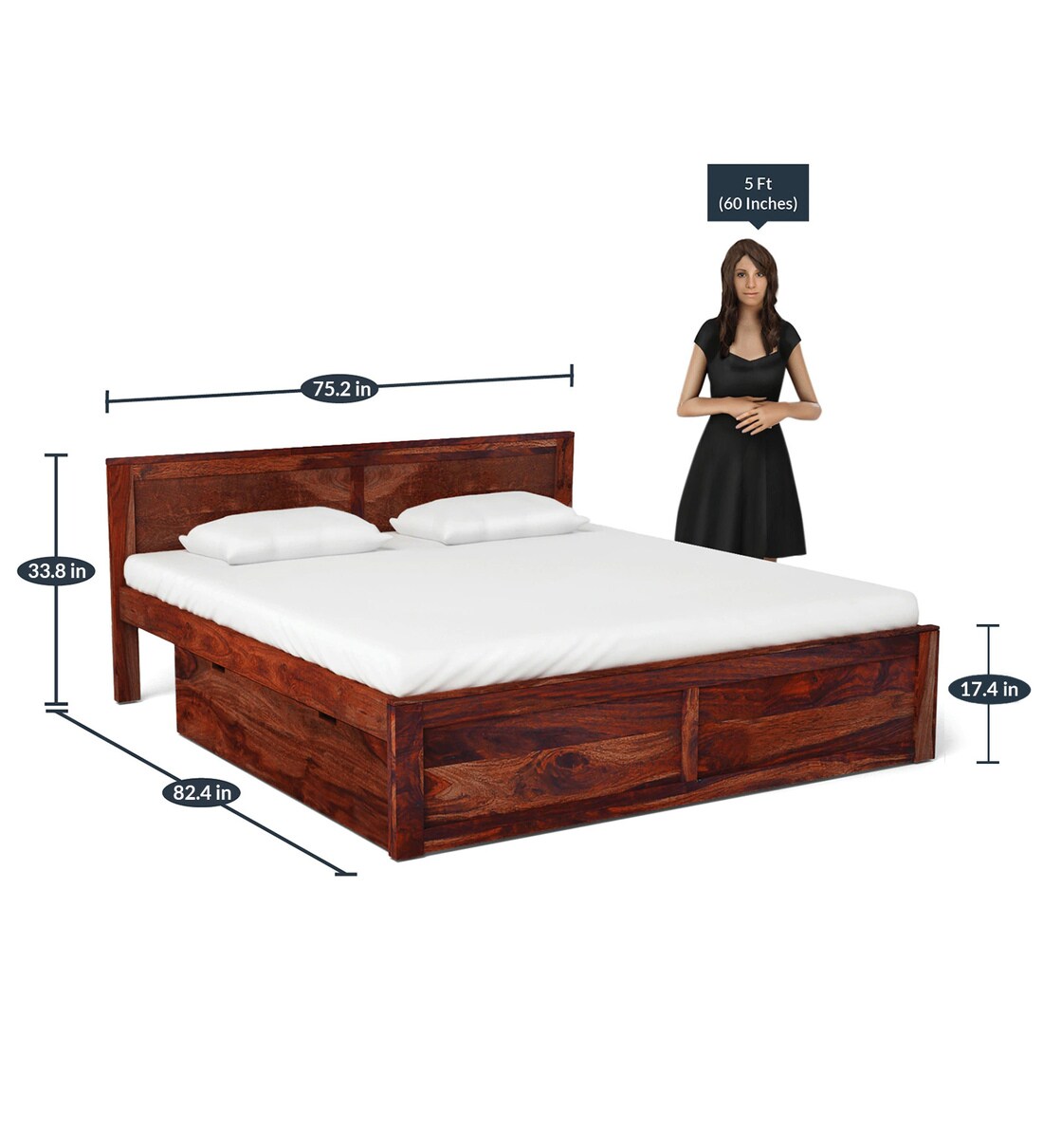 Buy Oriel Solid Wood King Size Bed With Drawer Storage In Honey Oak