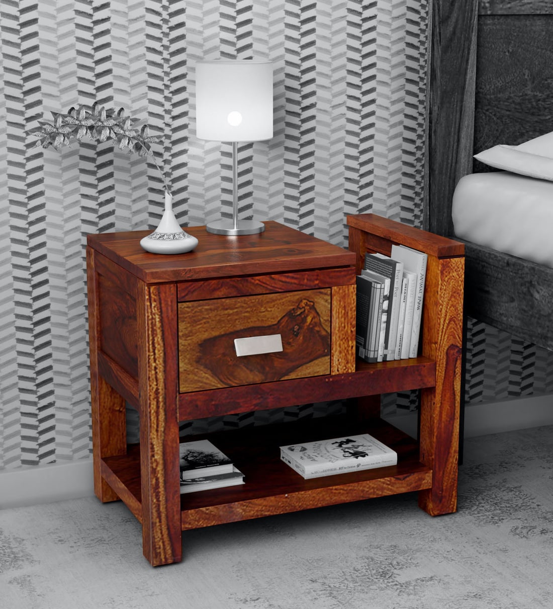 Buy Oriel Solid Wood Night Stand in Honey oak Finish By Woodsworth ...