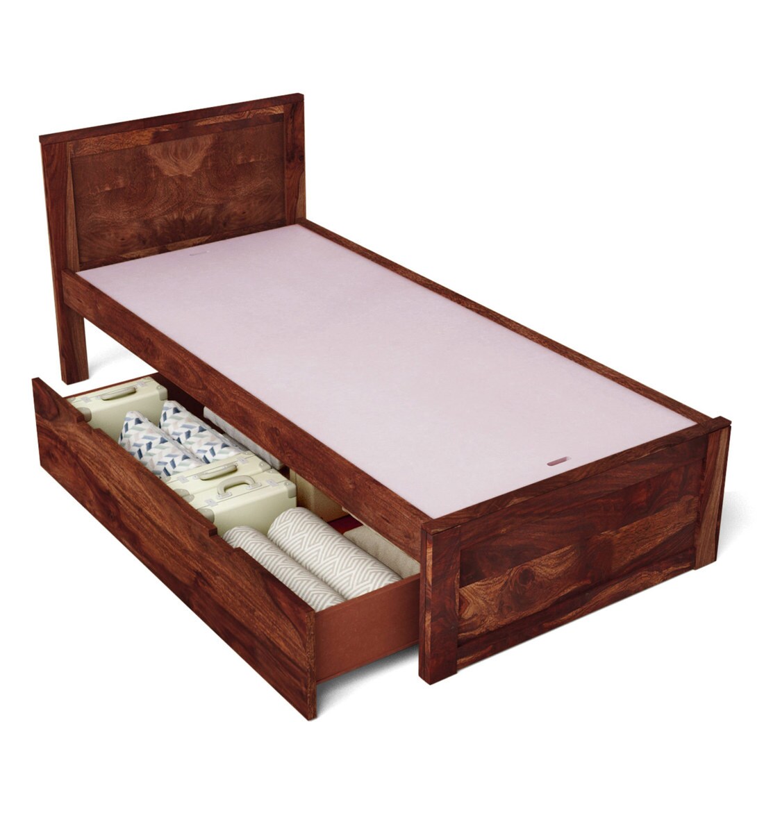 Buy Oriel Solid Wood Single Bed With Drawer Storage In Honey Oak Finish