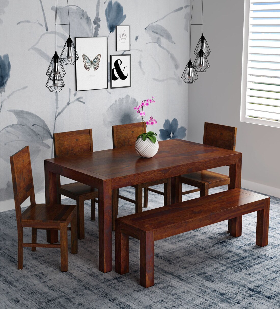 Buy Oriel Sheesham Wood 6 Seater Dining Set In Honey Oak Finish With ...