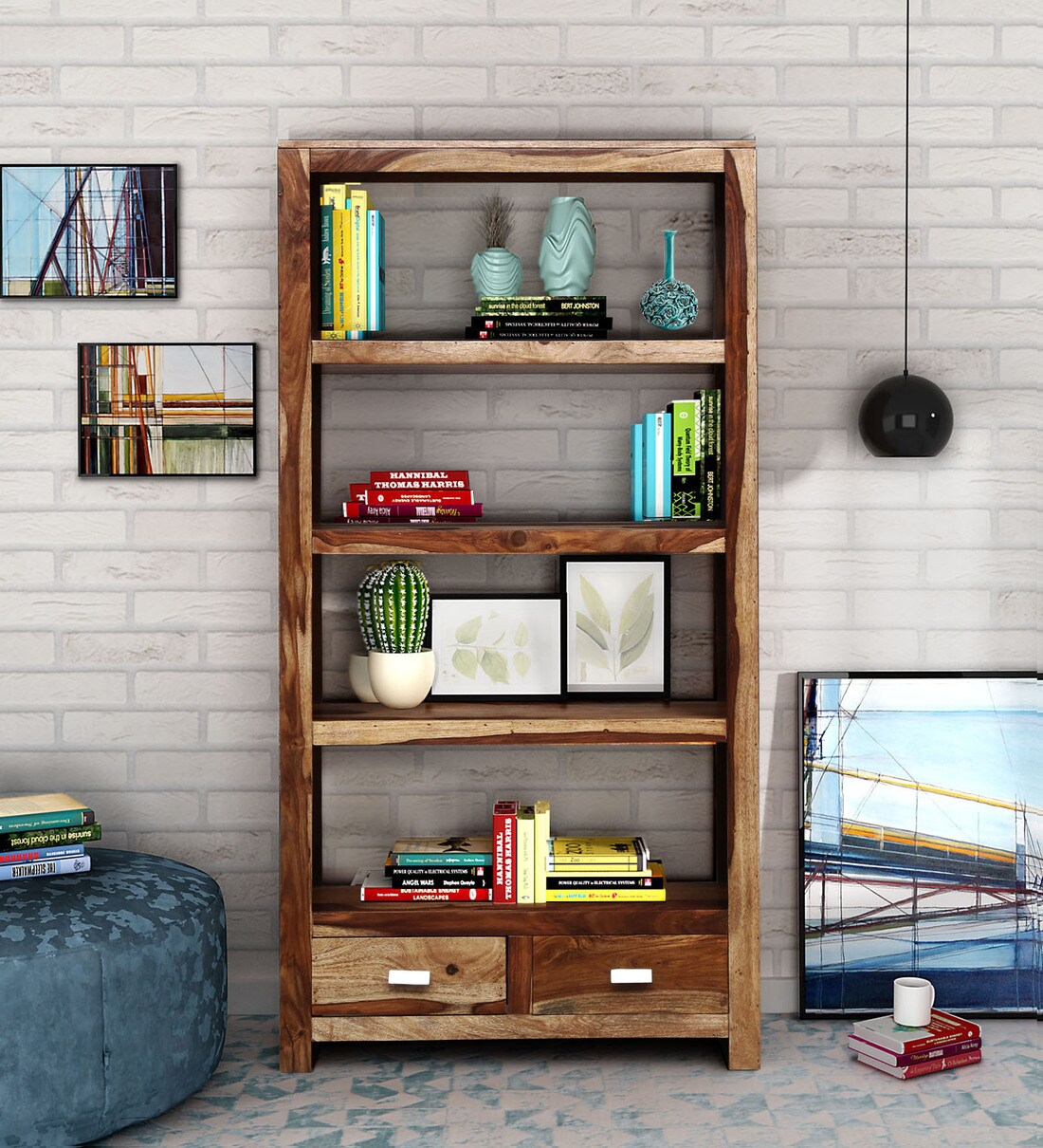 Buy Oriel Solid Wood Book Shelf In Rustic Teak Finish By Woodsworth