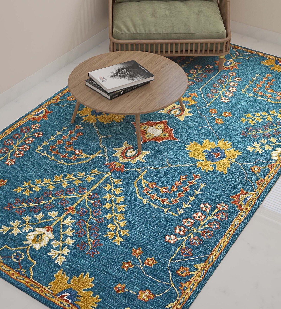 Buy Blue Floral Wool 8 ft x 10 ft Hand Tufted Carpet by Jaipur Rugs at 100%  OFF by Jaipur Rugs