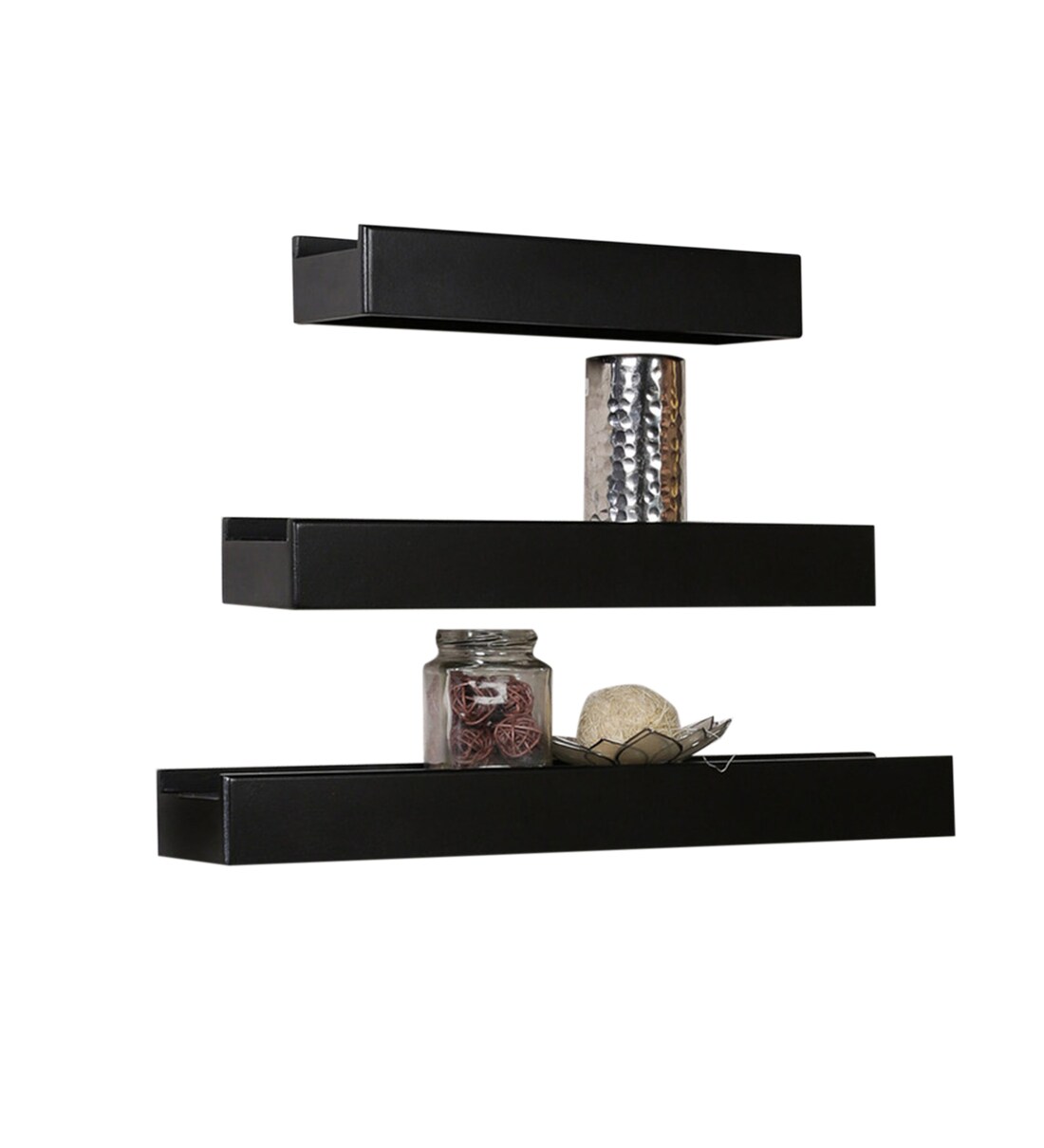 Buy Set of 3 Engineered Wood Floating Wall Shelf in Black Colour by