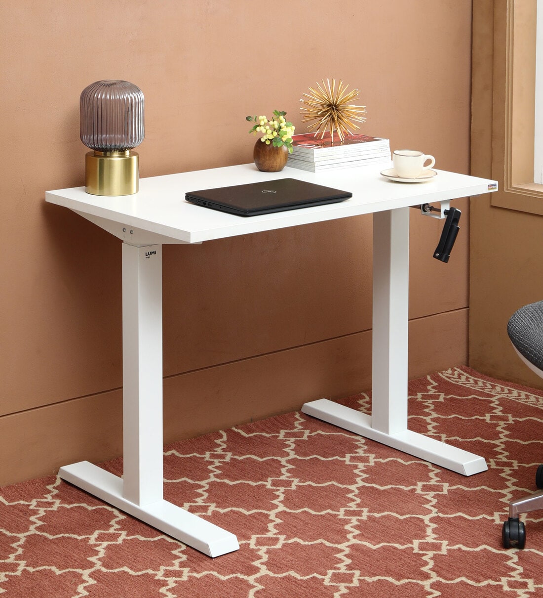 Buy Orion Height Adjustable Study Table In White Finish By Woodware