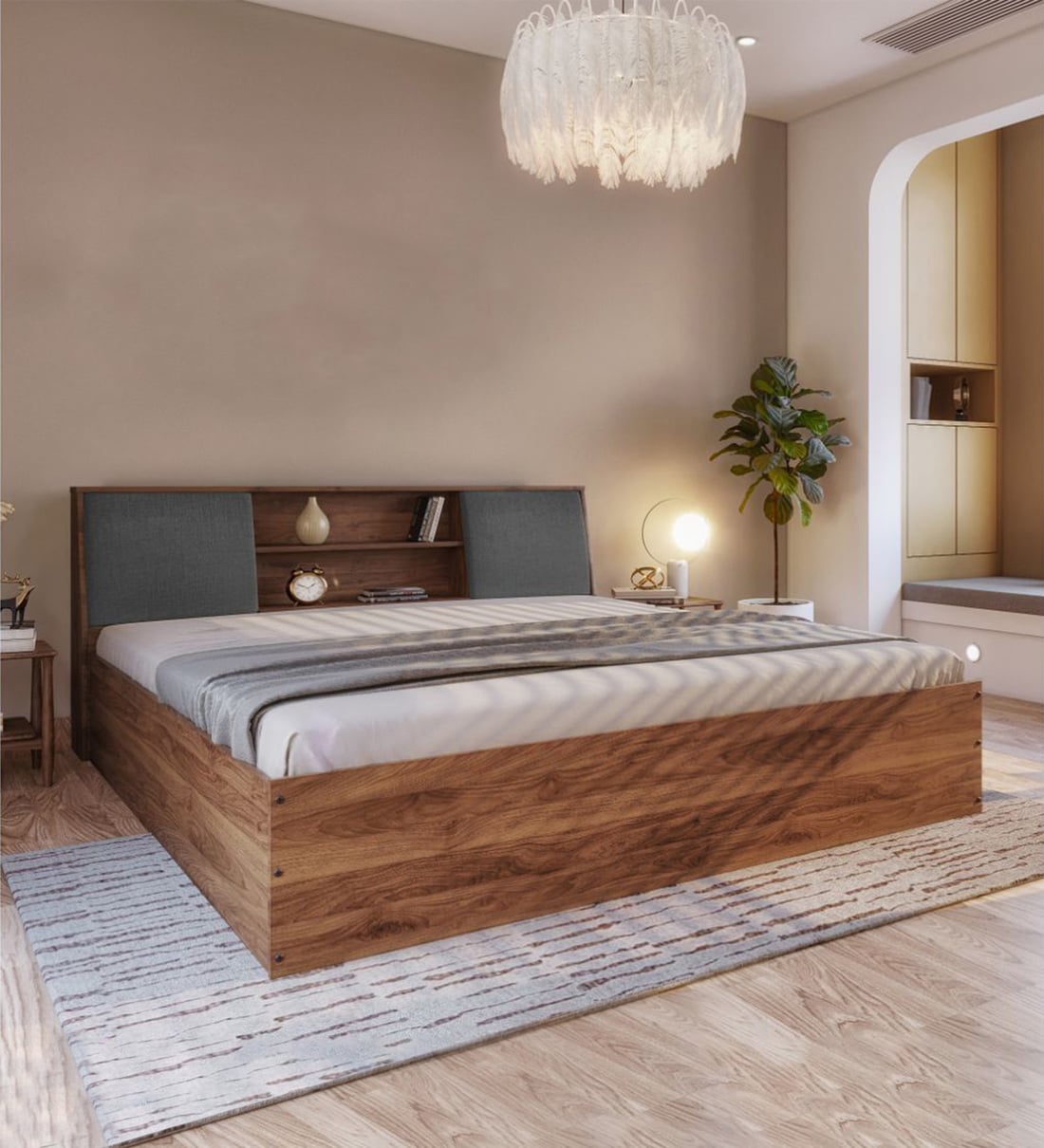 Buy Orion King Size Bed In Columbian Walnut Colour With Box Storage at ...