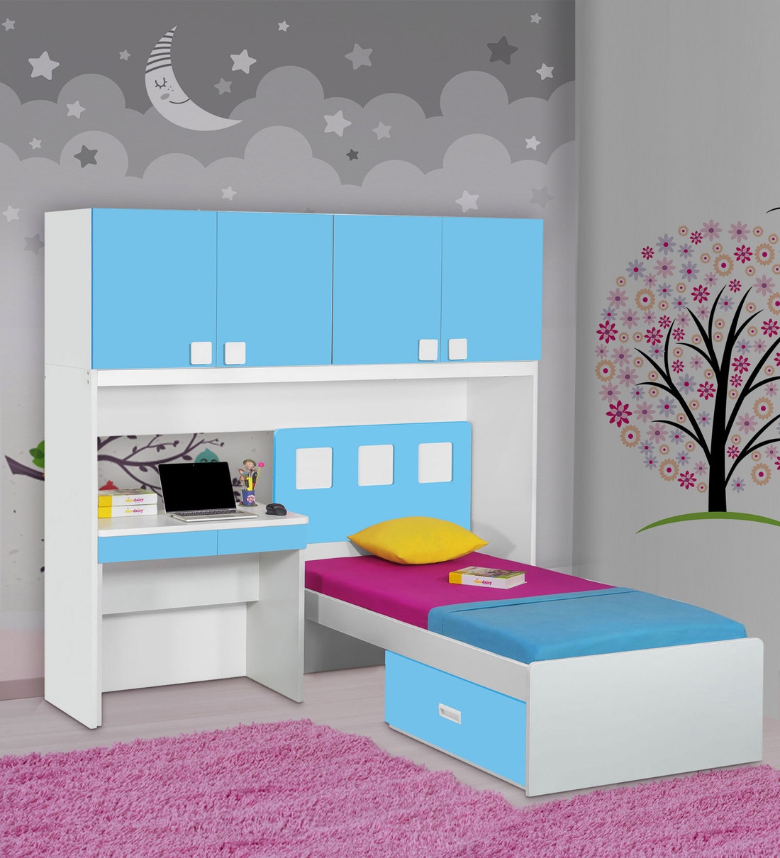 Buy Orlando Single Bed With Study Table In Blue By Alex Daisy Online Bed Units Kids Furniture Kids Furniture Pepperfry Product