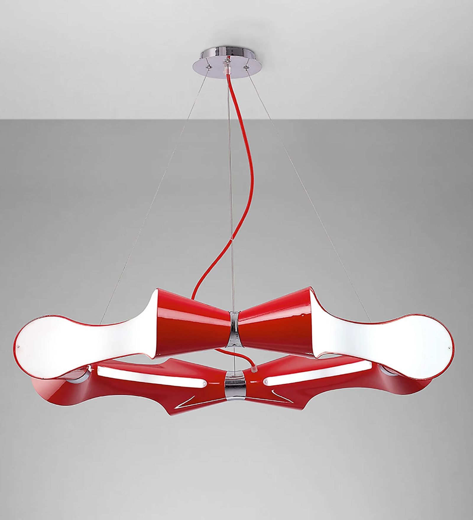 Ora Pendant 8 Flat Round Light E27 Gloss Red/White Acrylic/
