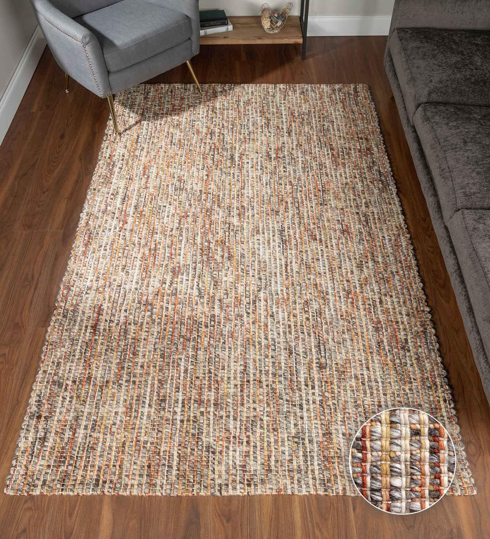 Orange & Brown Abstract Wool 9 x 12 Feet Hand Woven Carpet