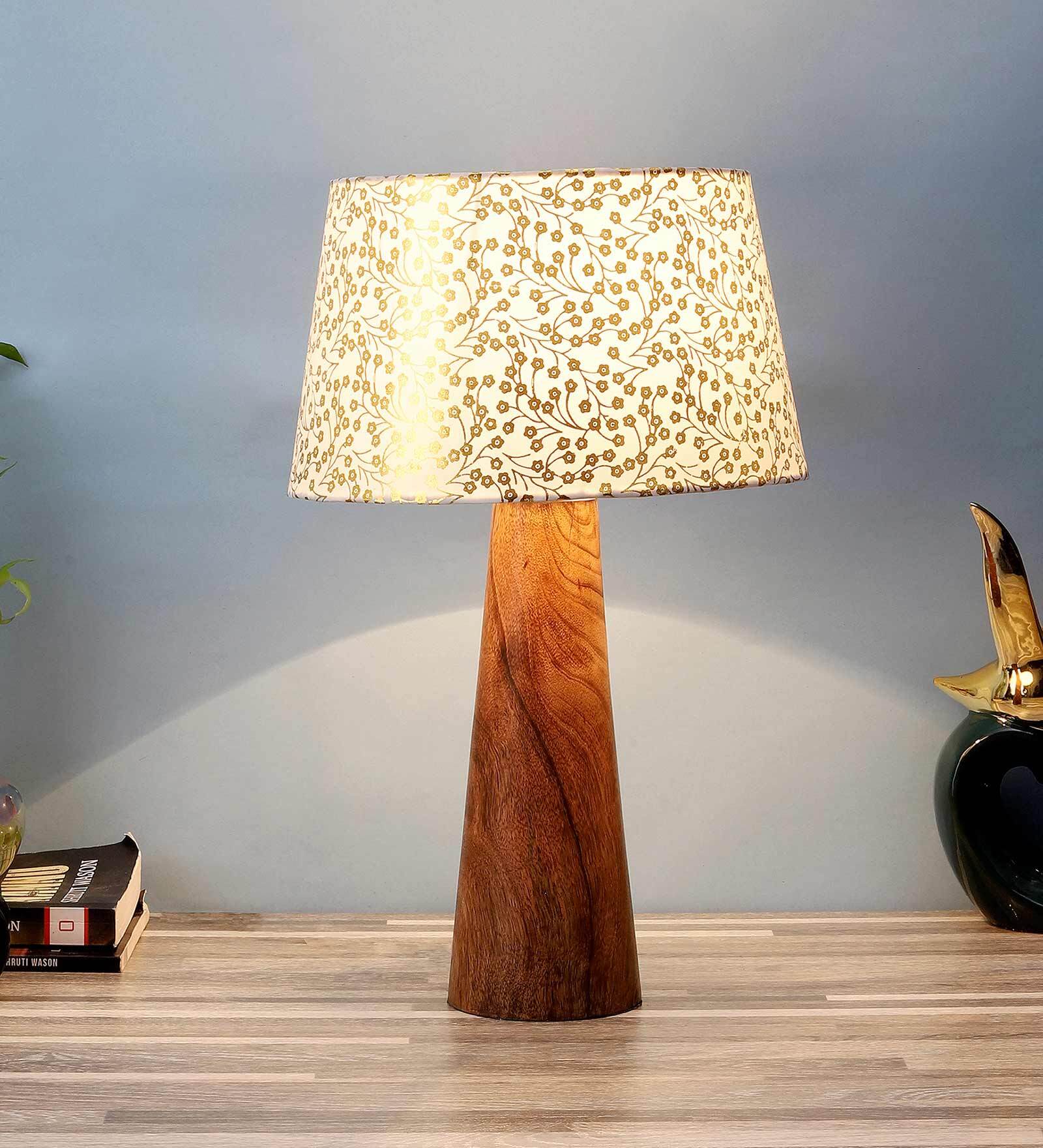 Orange & White Fabric Shade Table Lamp With Brown Base