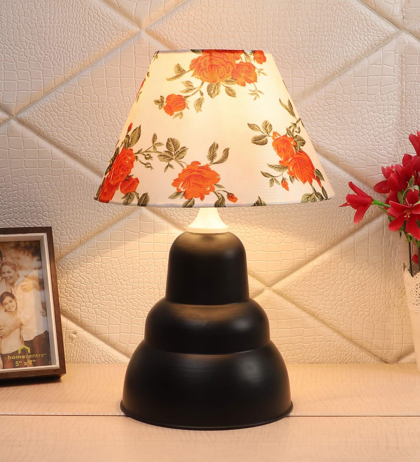 Orange & White Shade Table lamp With Black Base