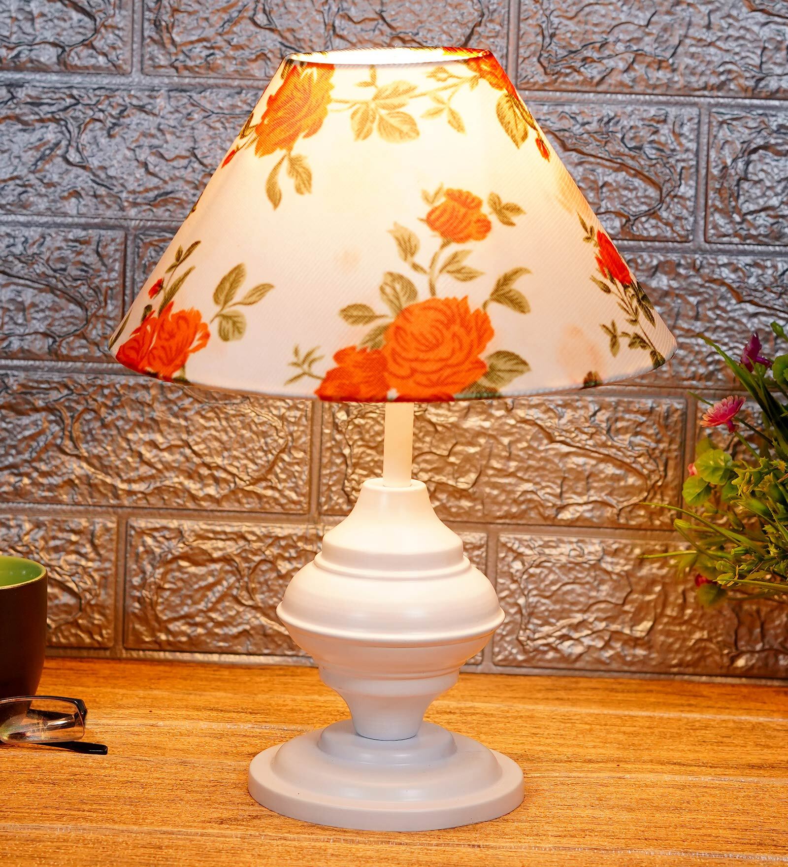Orange & White Shade Table Lamp With Metal Base
