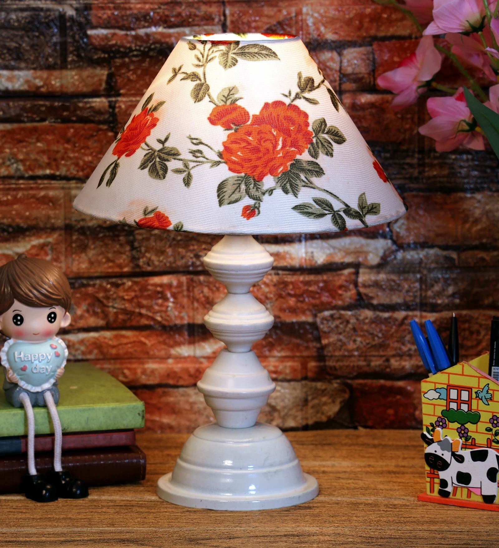 Orange & White Shade Table Lamp With Metal Base