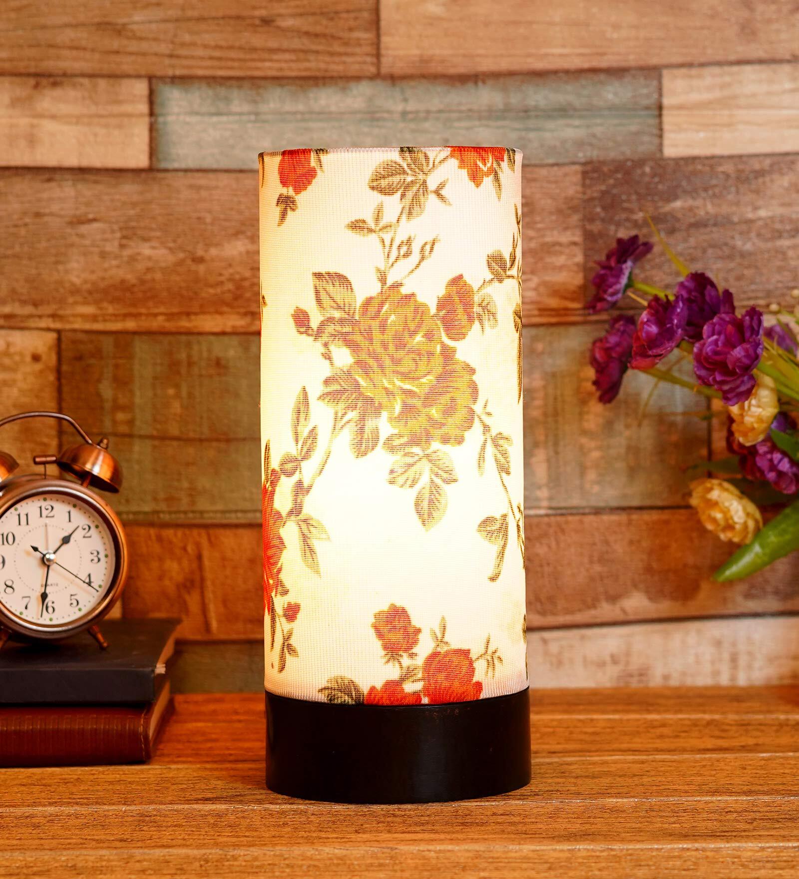 Maurice Orange & White Fabric Shade Table Lamp With Wood Base