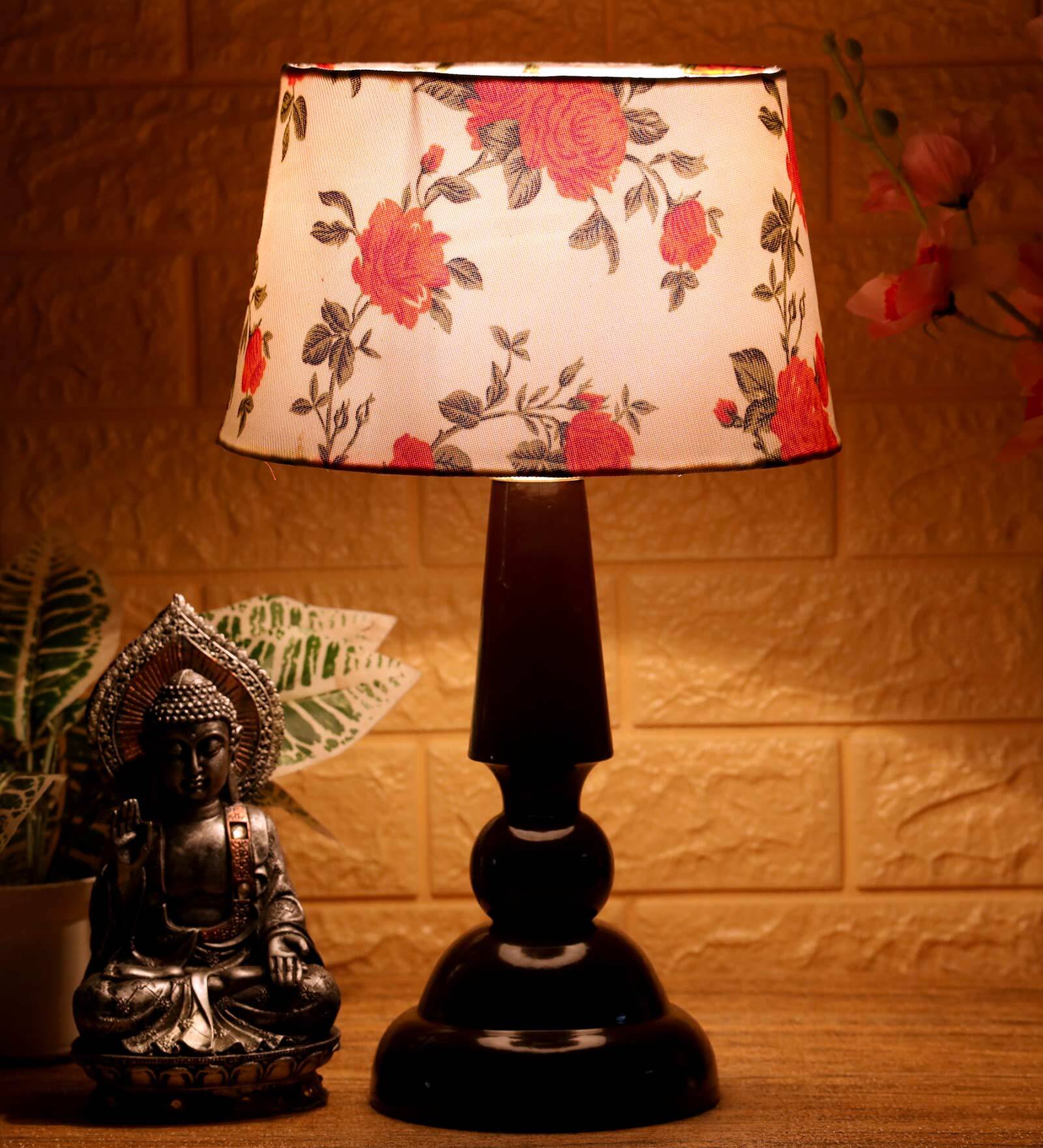 Imprisoned Orange & White Fabric Shade Night Lamp With Wood Base