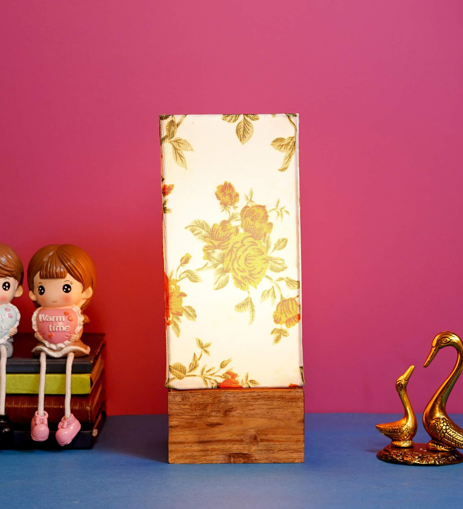 Manderley Orange & White Fabric Shade Table Lamp With Wood Base