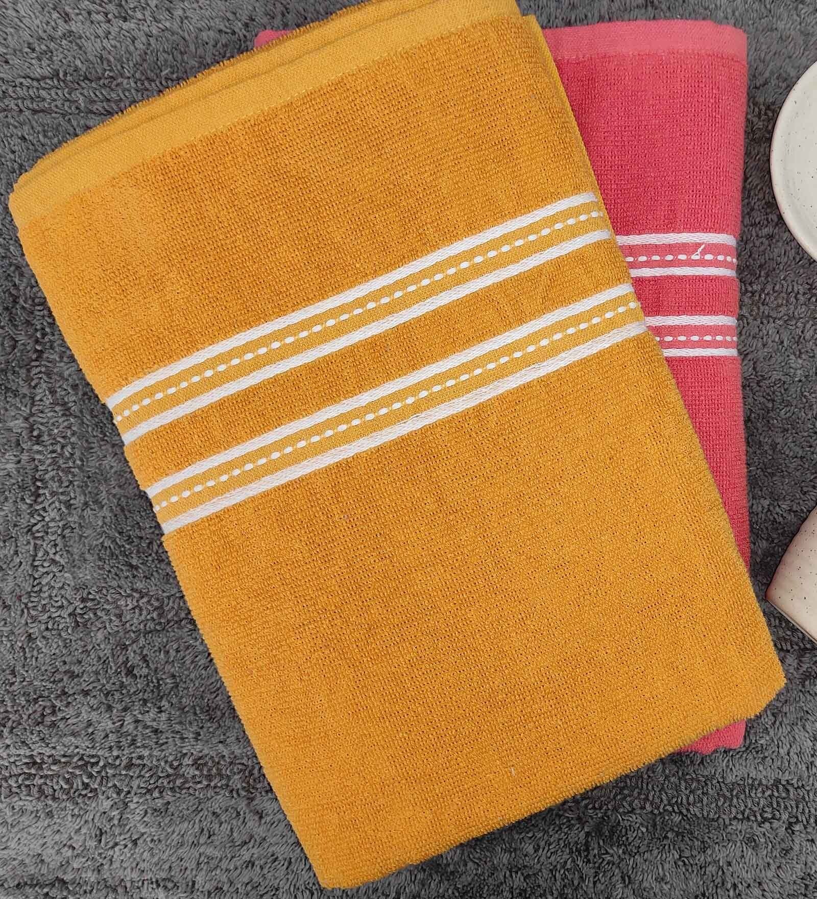 Orange & Yellow Cotton 400 GSM Bath Towels (Set Of 2)