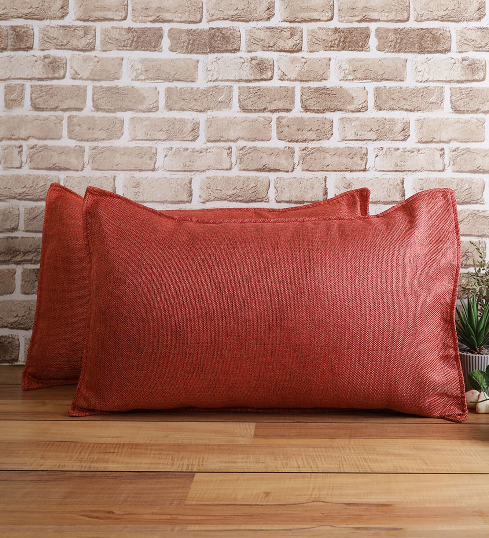 Orange Solid 210TC Jute 17 x 27 Inches Pillow Covers (Set of 2)