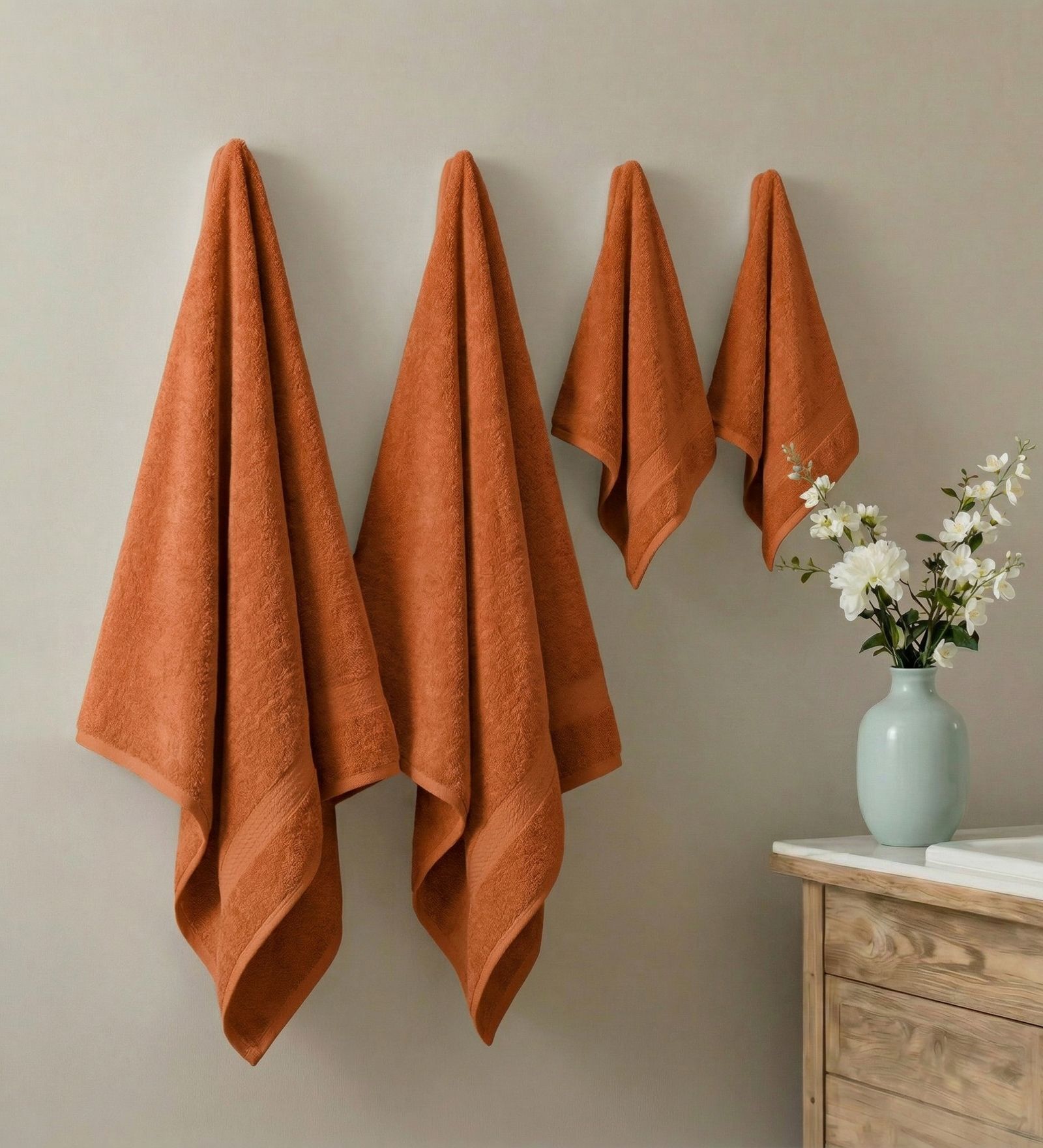 Orange 100% Cotton 380 Gsm Bath Towel 4 Pc