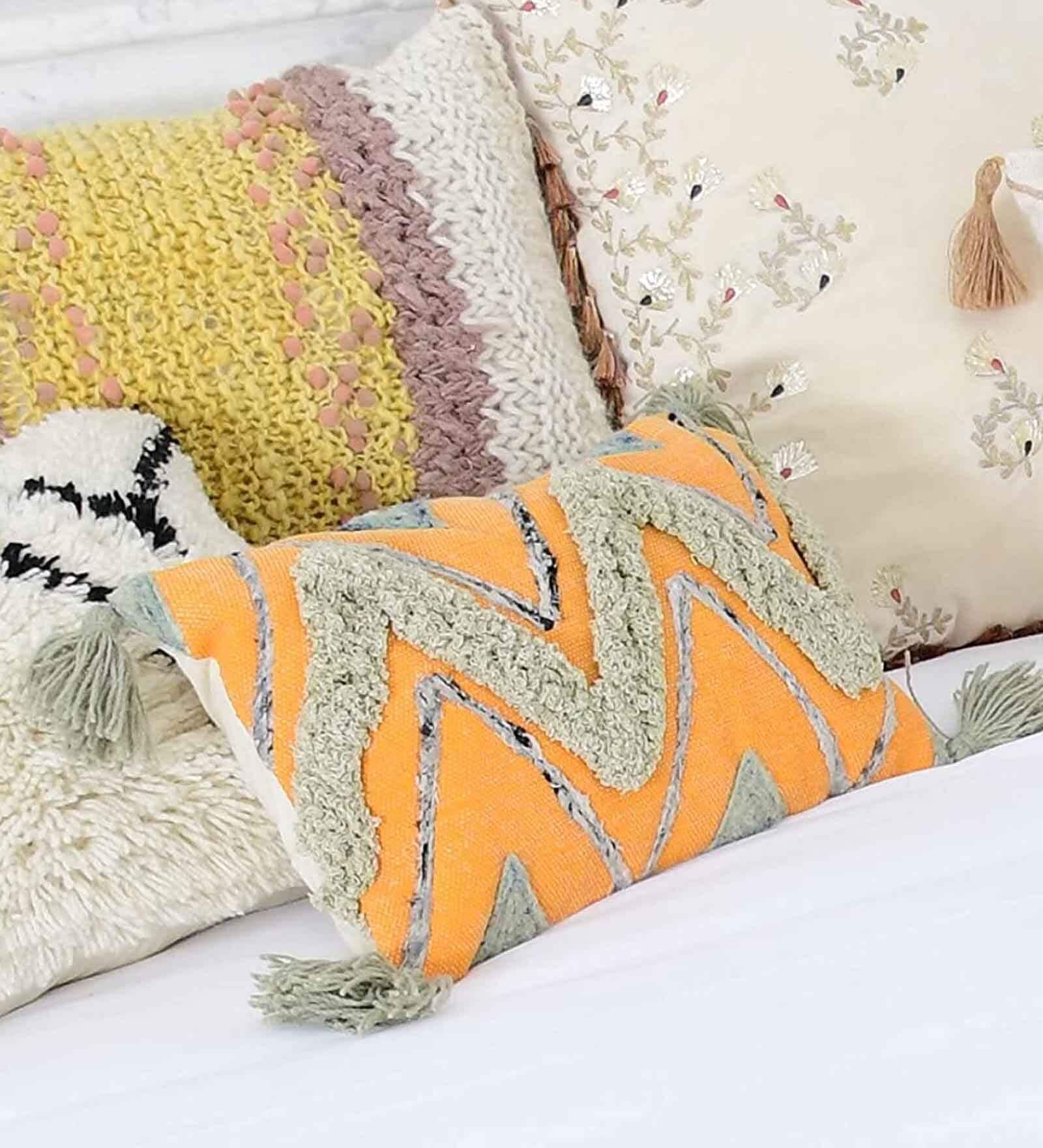 Orange Woven Cotton 20 x 12 Inches Cushion Cover