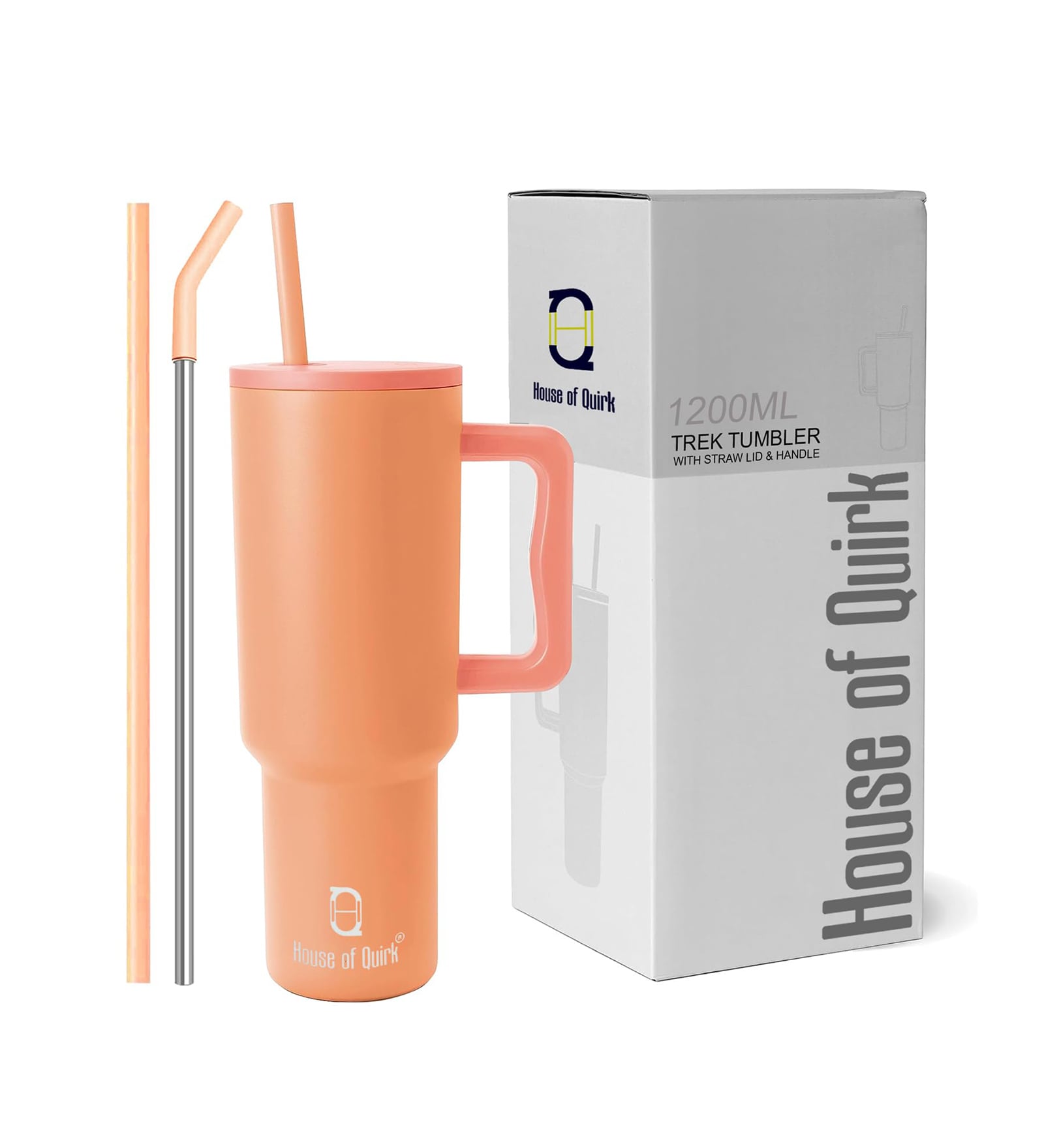 Orange 1200ml Stainless Steel Double Insulated Leak Proof Coffee Tumbler with Lid & Straw