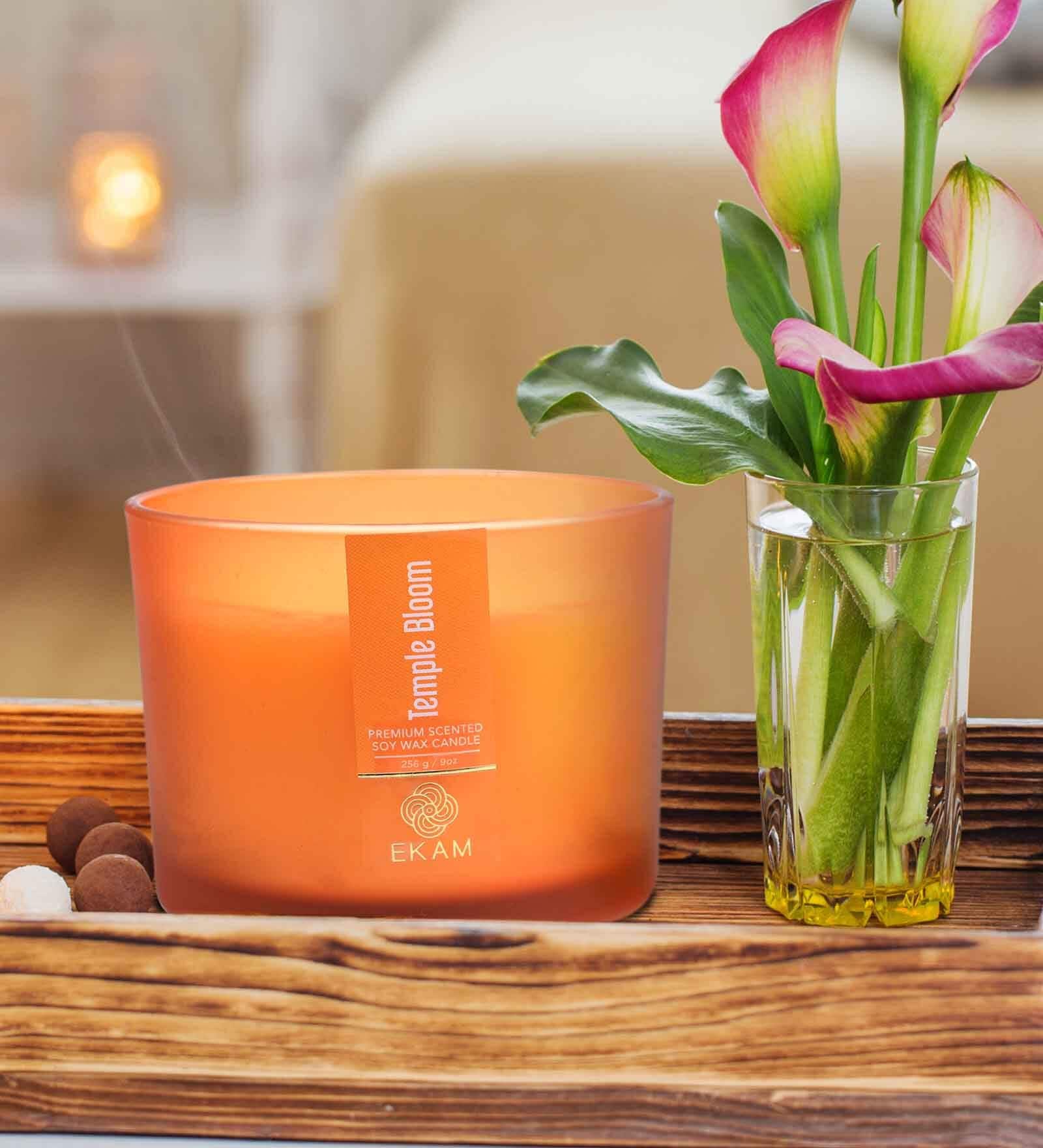 Buy Temple Bloom 3 Wick Soy Wax Scented Candle by Ekam Online Scented