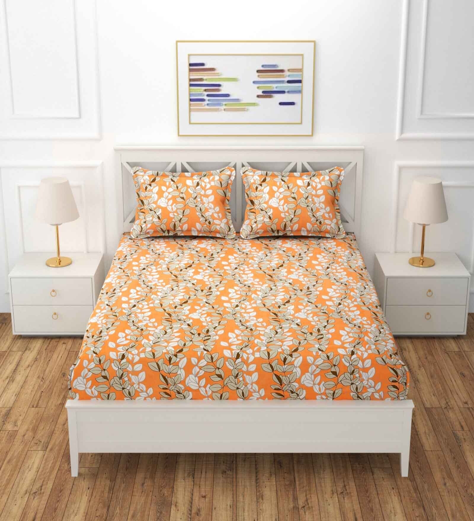 Orange - Jacquard Patchwork Cotton Double Bedsheet Set (107 x 87 in)