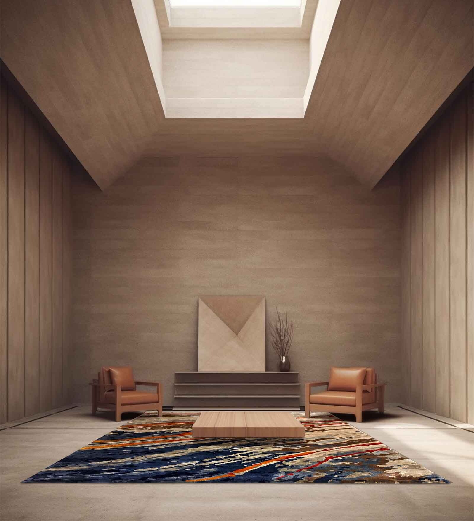 Orange Abstract Wool 4 ft x 6 ft Hand Tufted Carpet