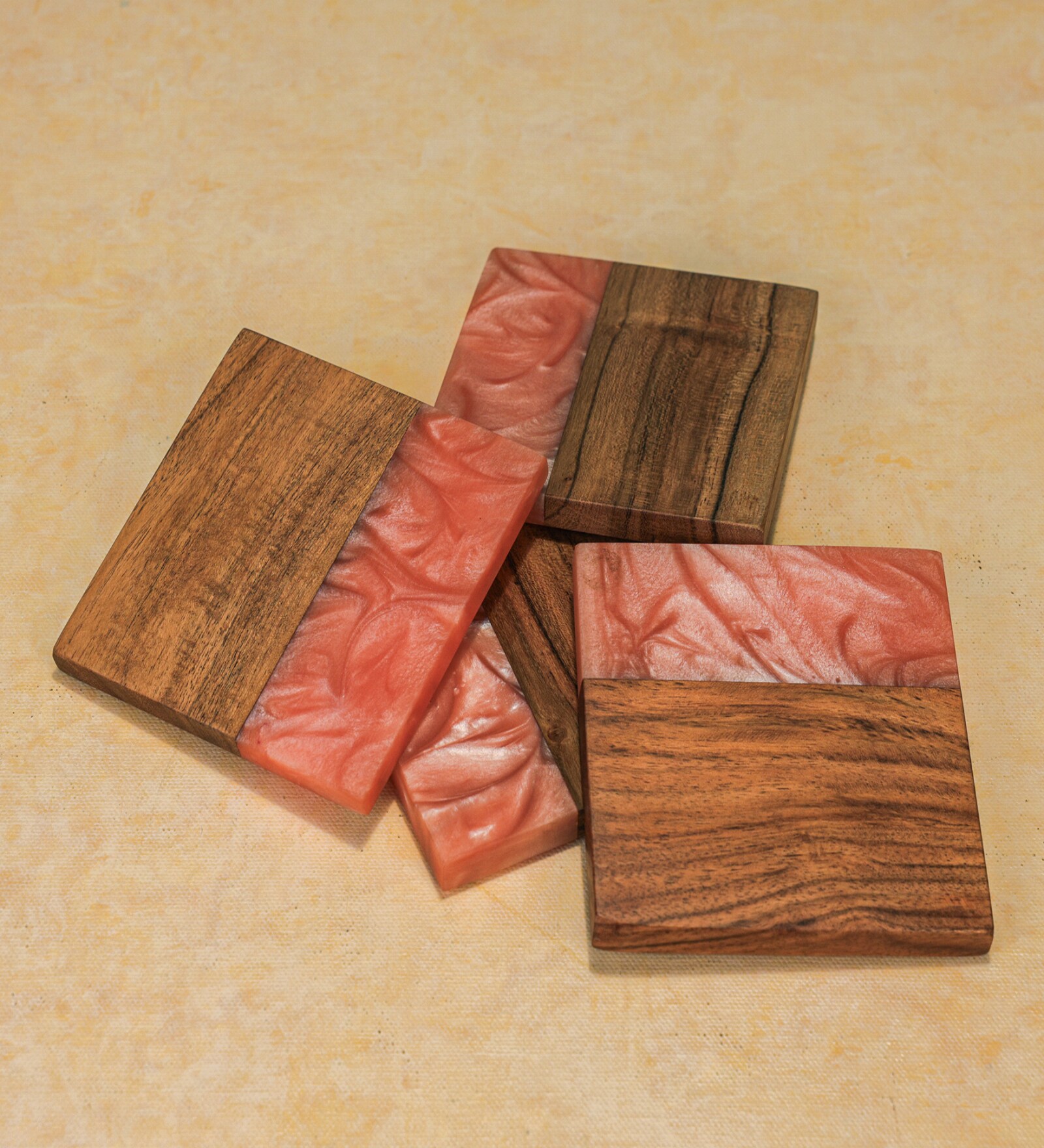 Orange Acacia Wood (Set of 4) Resin Coasters