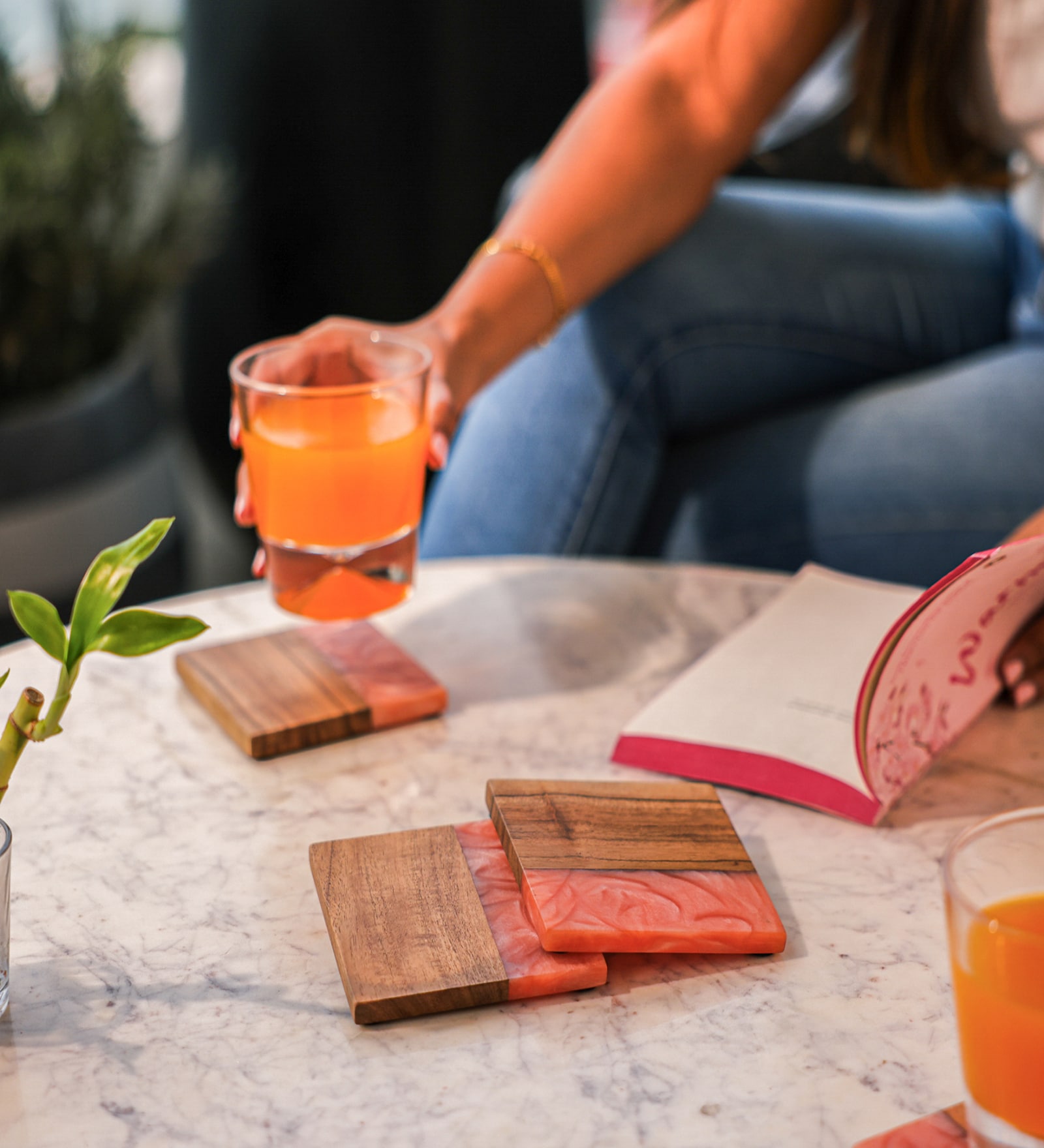 Orange Acacia Wood (Set of 4) Resin Coasters