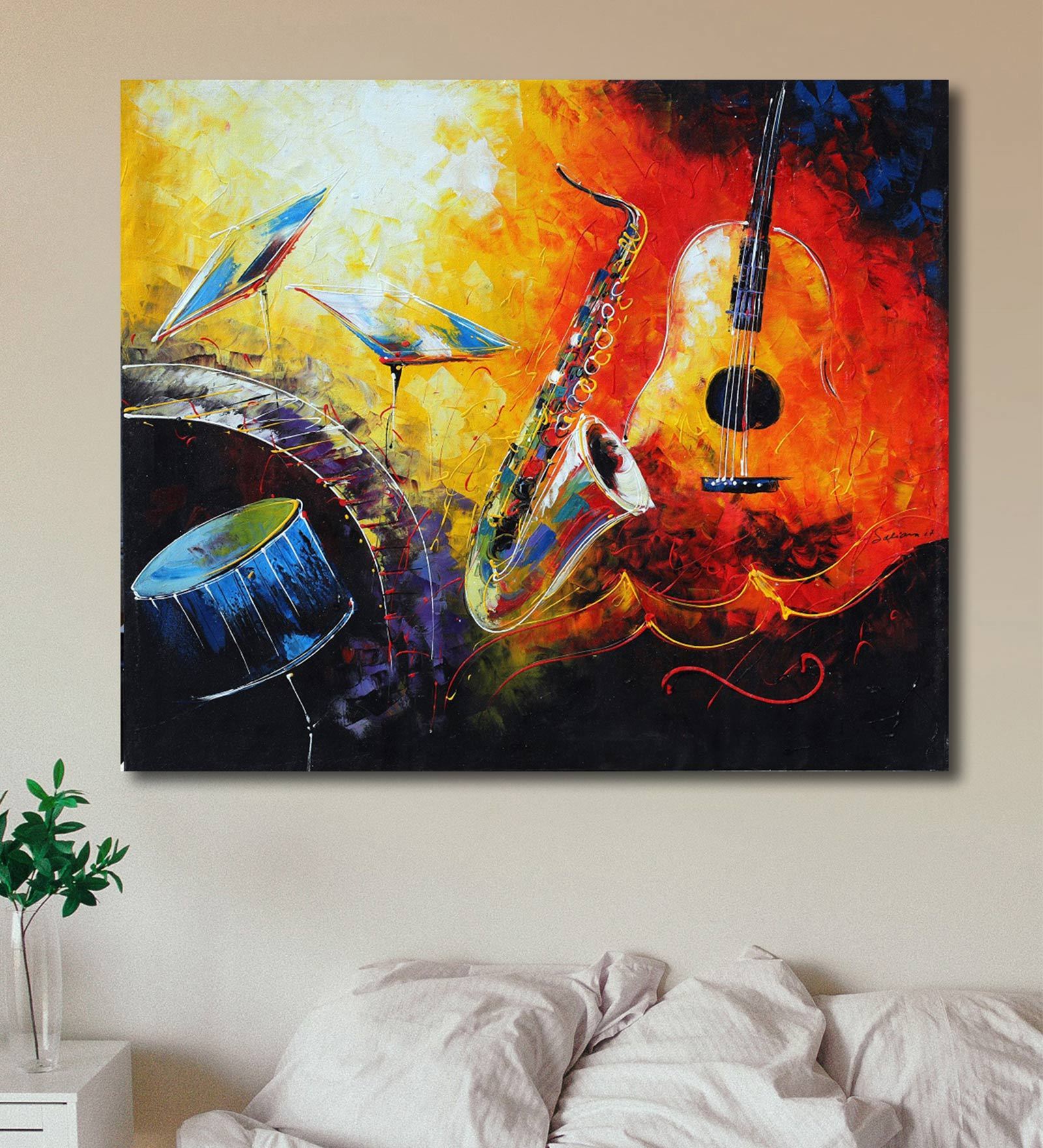 Buy Orange Musical Canvas Framed Acrylic Paint Hand Paintings at 20% ...