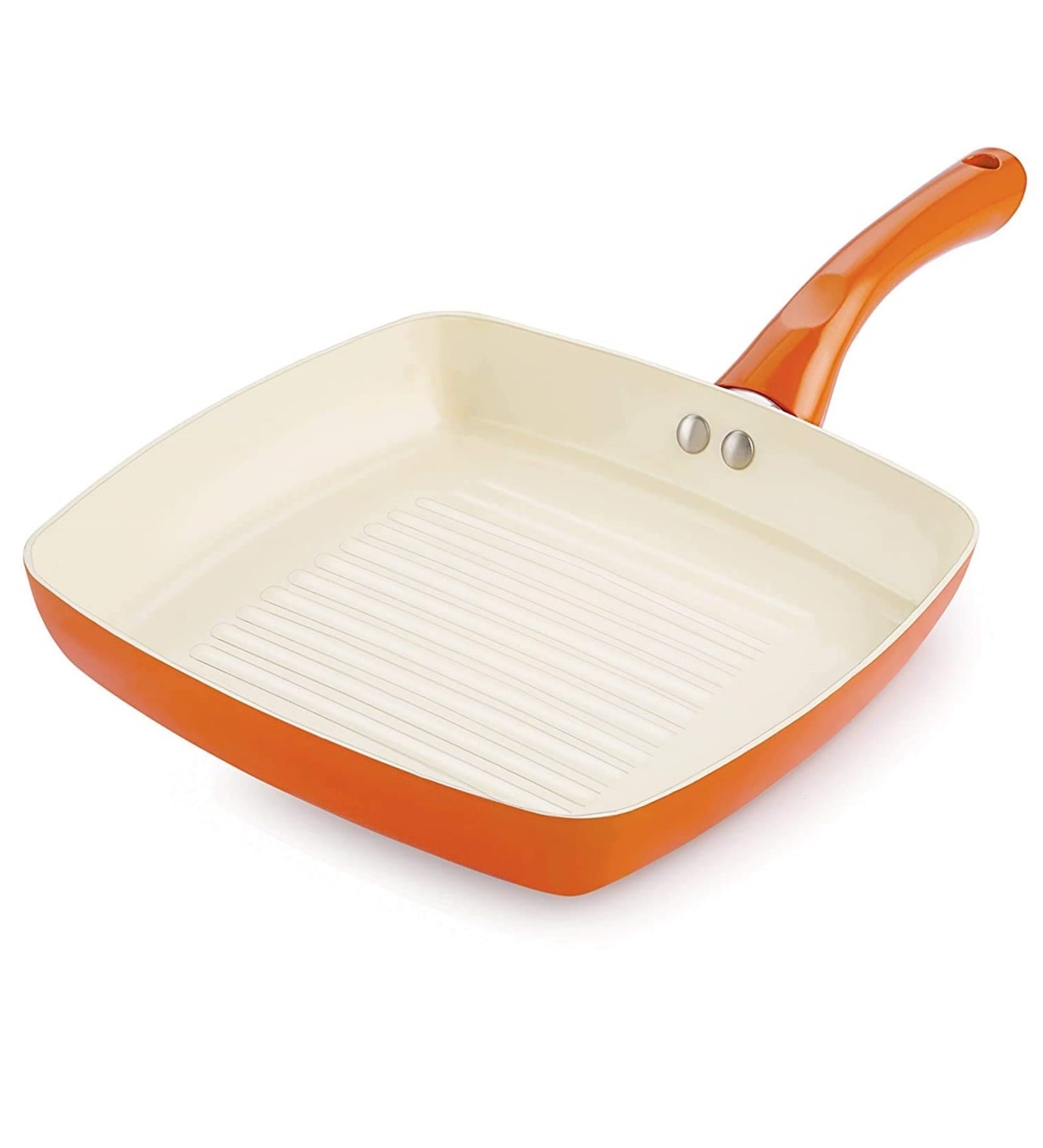 Orange Ceramic Aluminium Non Stick Non Induction Grill Pan