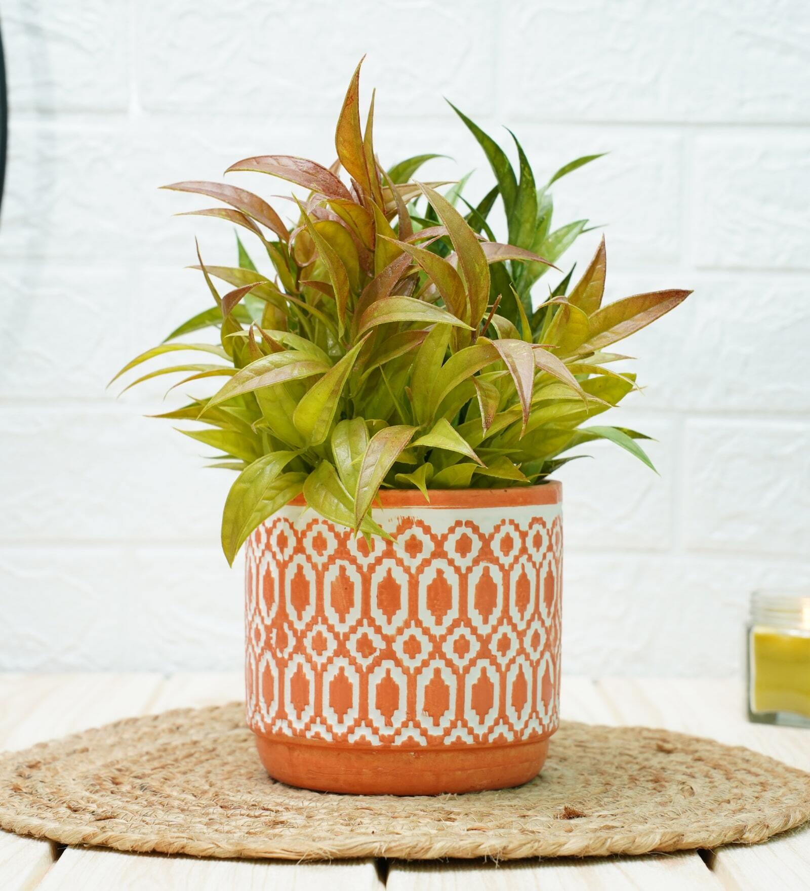 Orange Ceramic Aztec Desk Pot