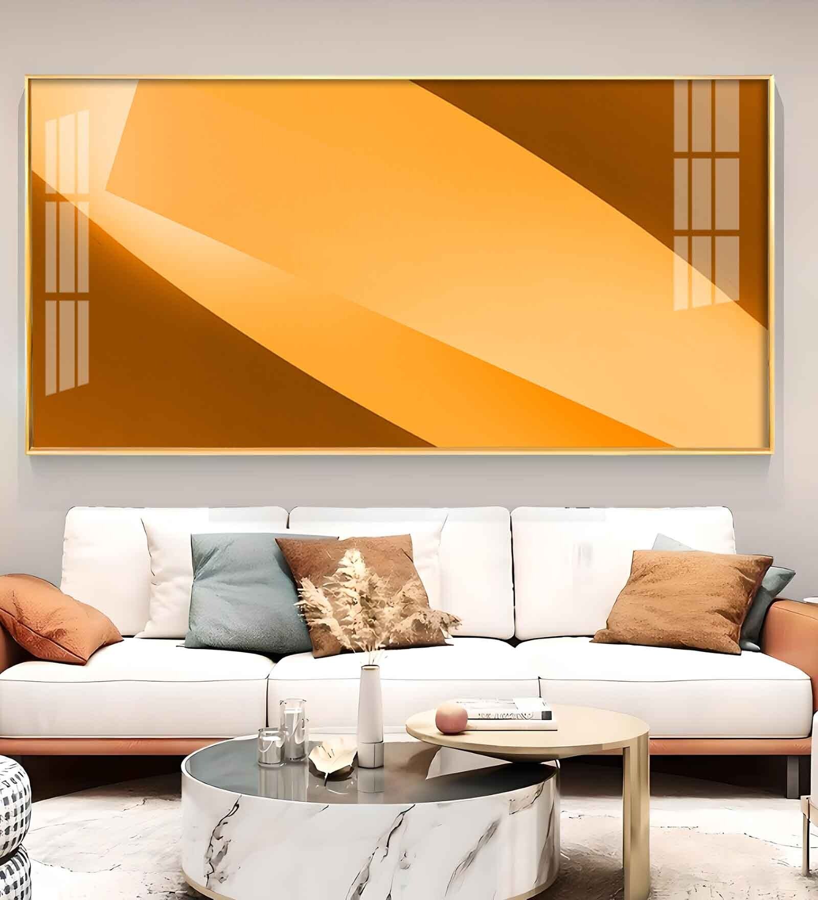 Orange Color Multi Shade Glass Finish Horizontal Wall Art
