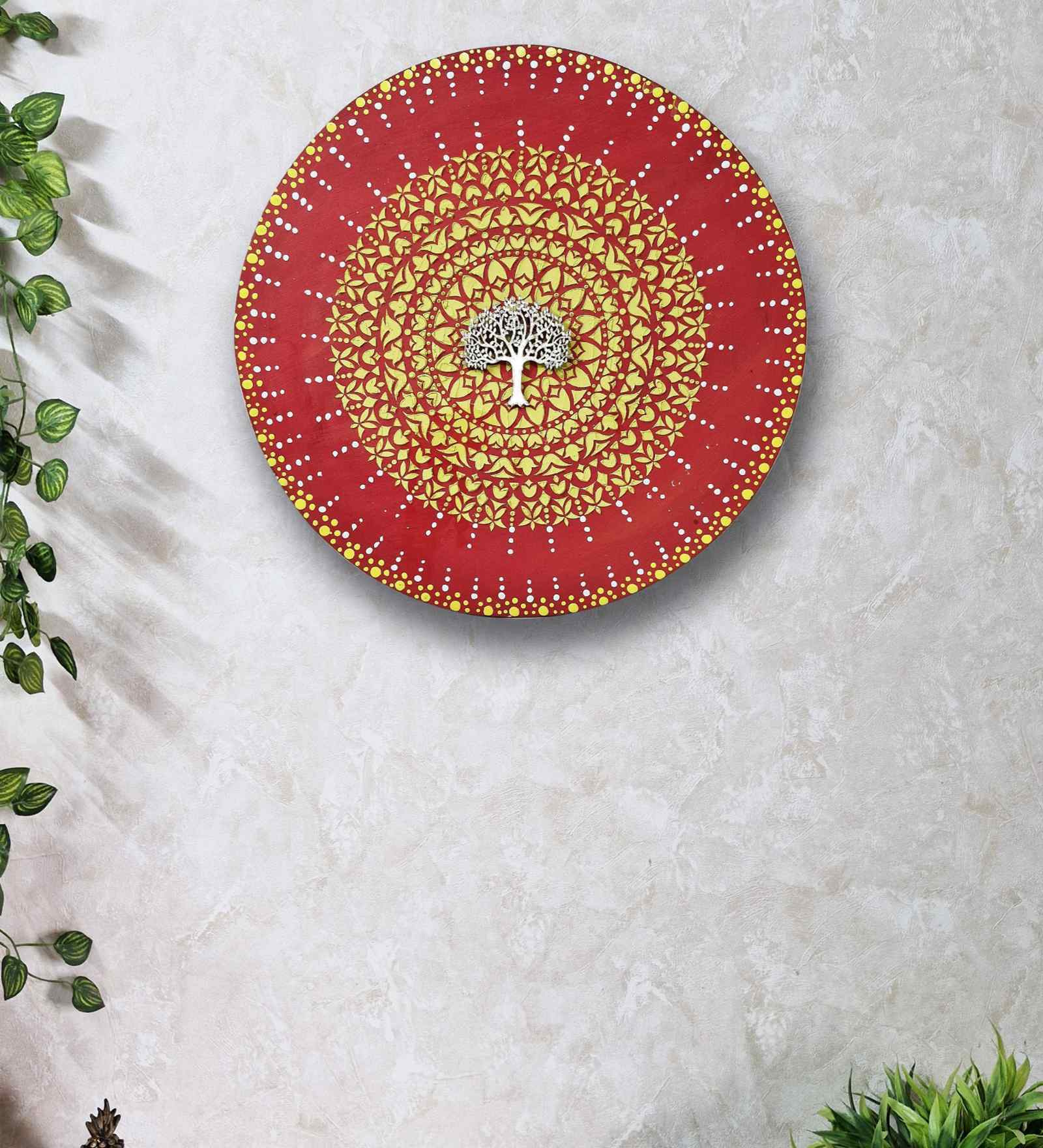 Orange Colour Engineered Wood 15 Inch Wall Art With 3D Design  & Tree