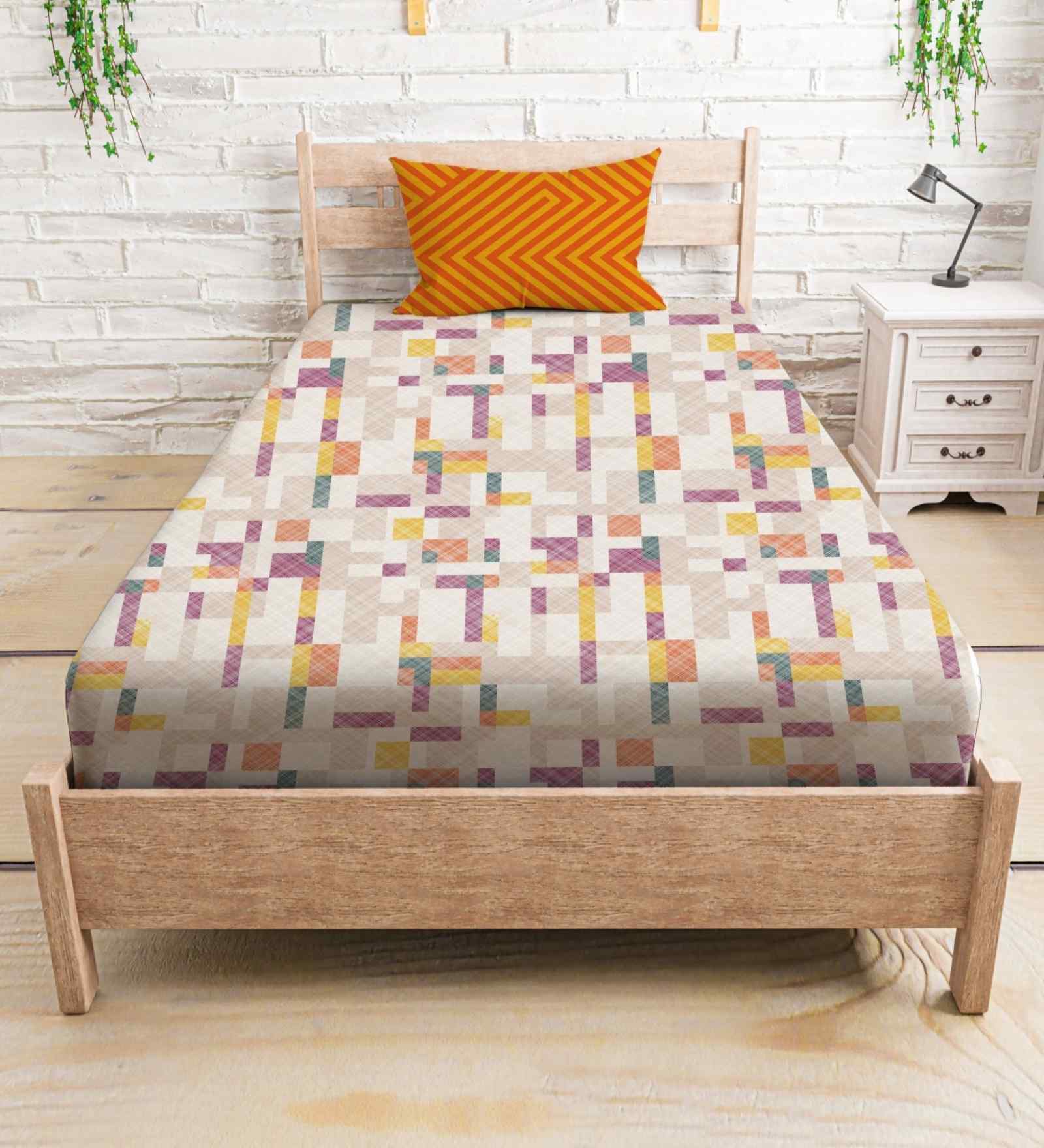 Orange Cotton 1 Single Bedsheet with 1 Pillow Cover