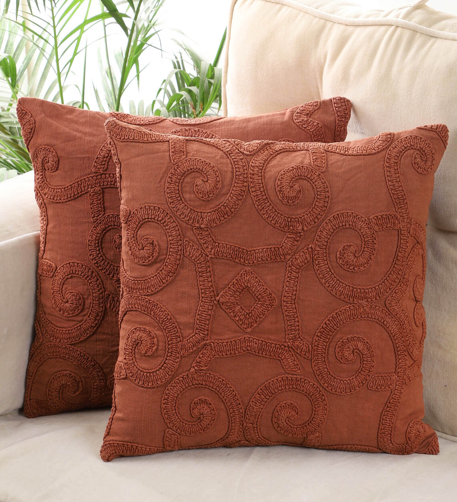 Rust Cotton Textured 16x16 inches (Set of 2) Cushion Covers