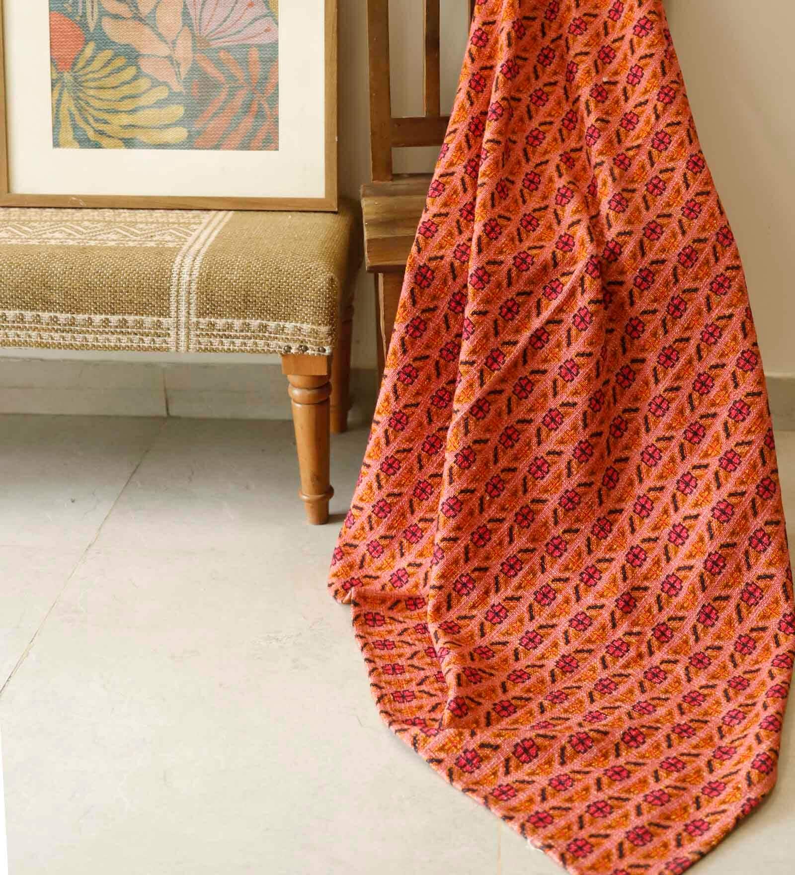 Orange Cotton Abstract 60X50 Inches Throw