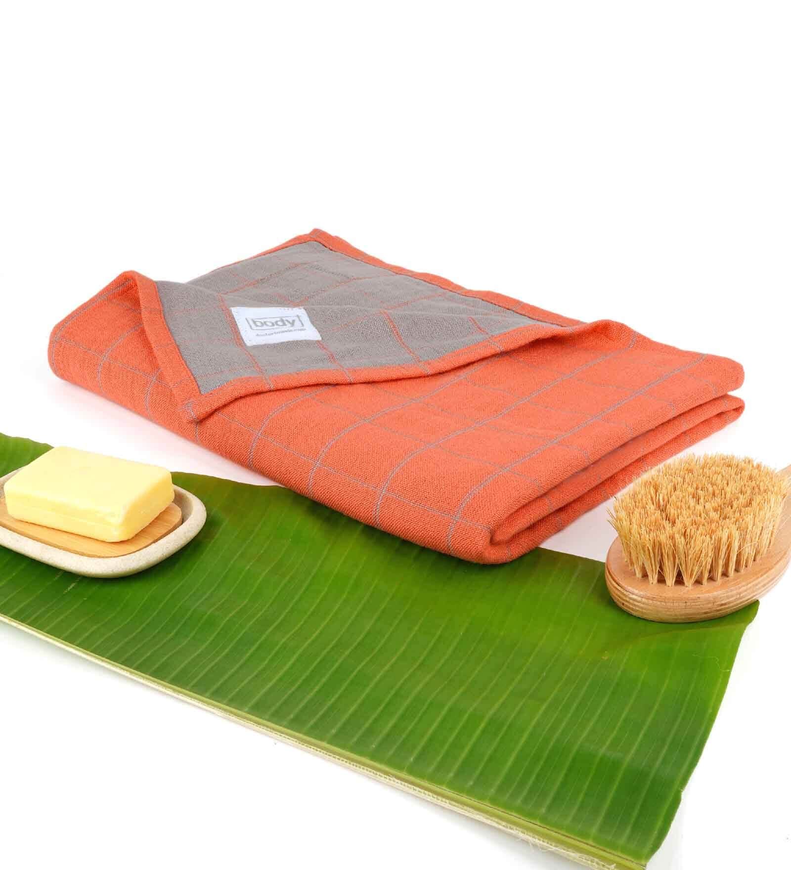Orange Banana Double Cloth Checkered 300 GSM Bath Towel