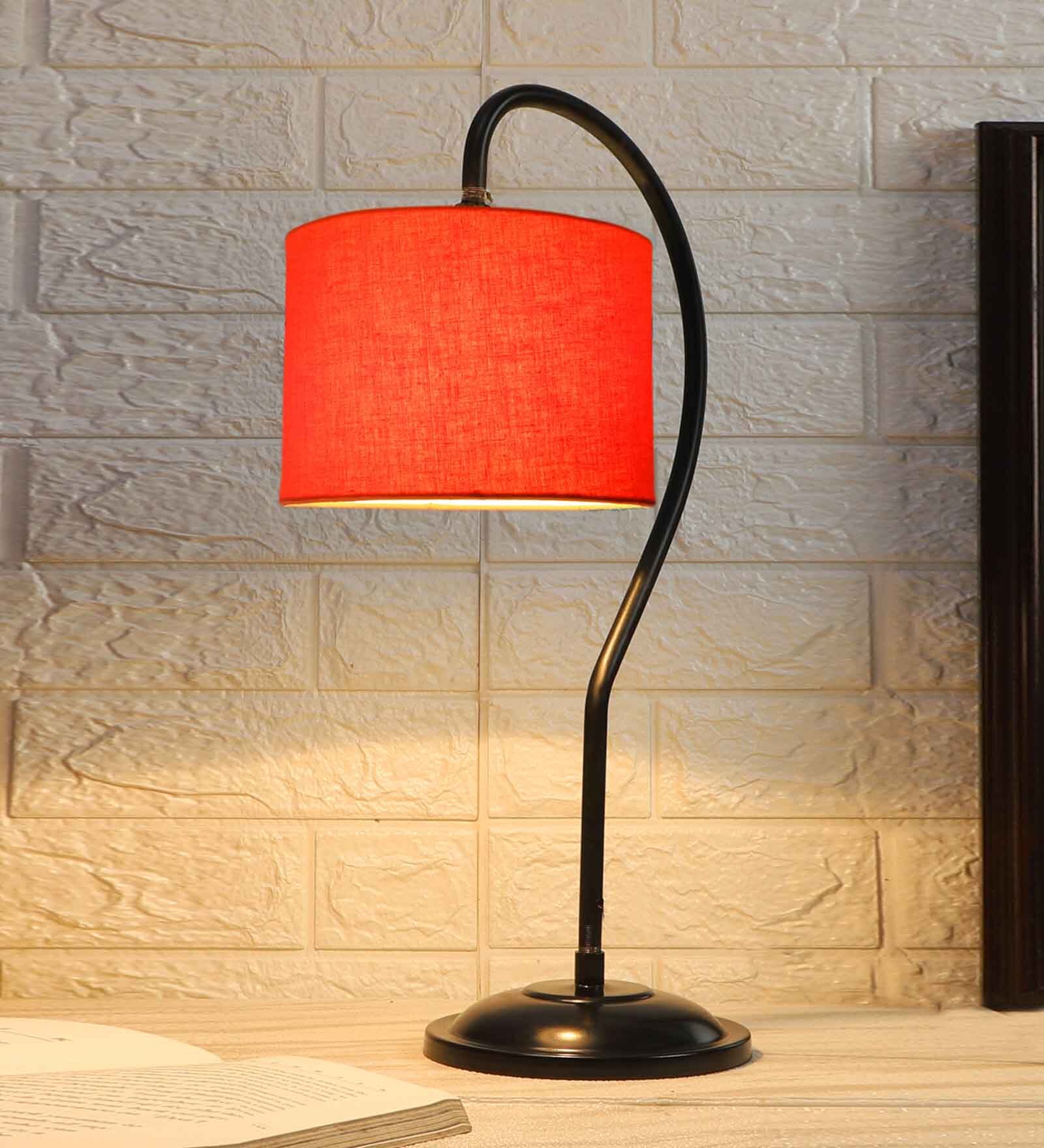 Orange Cotton Curvy Table Lamp with Iron Base